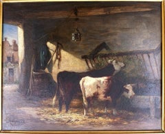 Antique Animal Scene, oil on wood, signed lower left