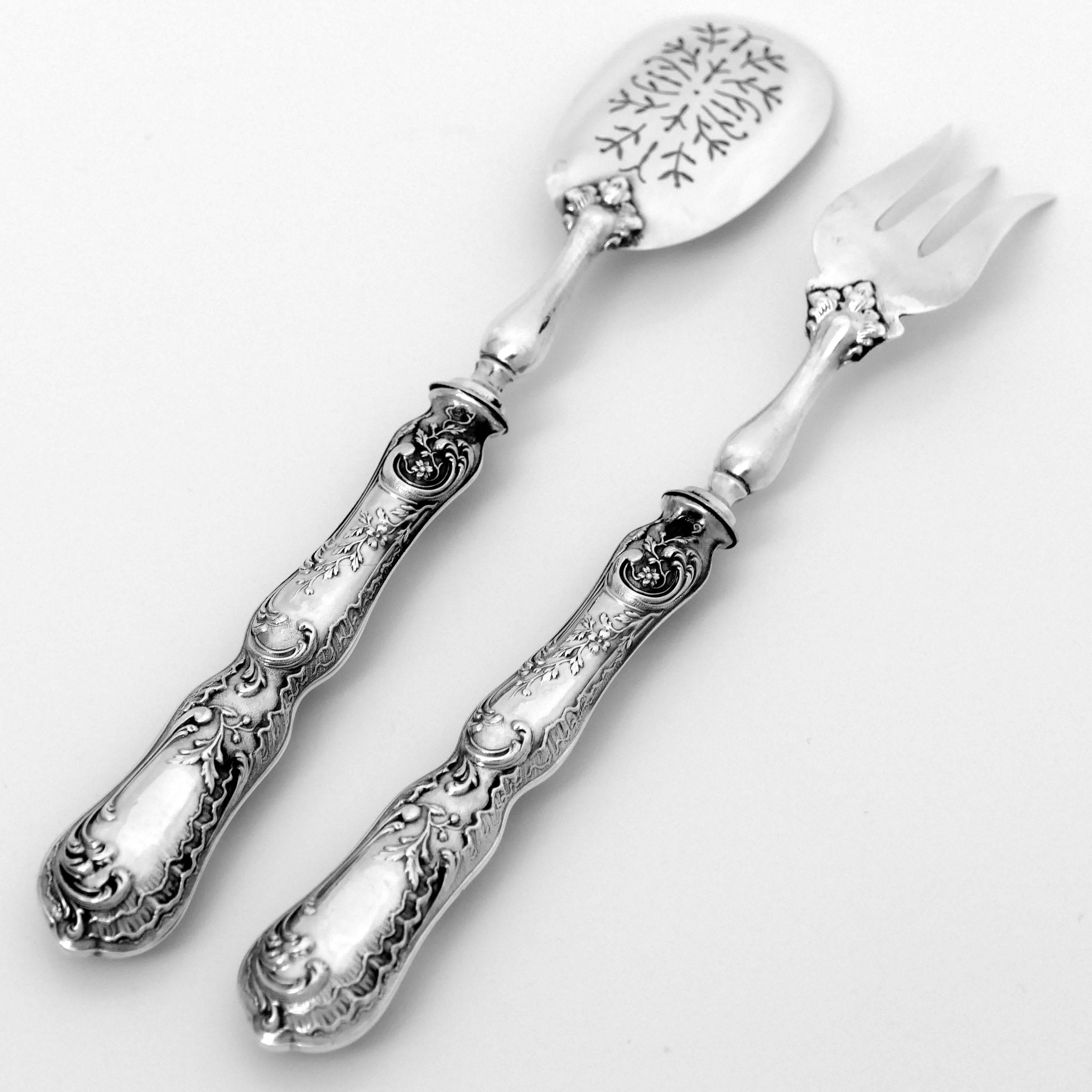 Coignet French All Sterling Silver Dessert Hors D'oeuvre Set 4 Pc, Original Box For Sale 5