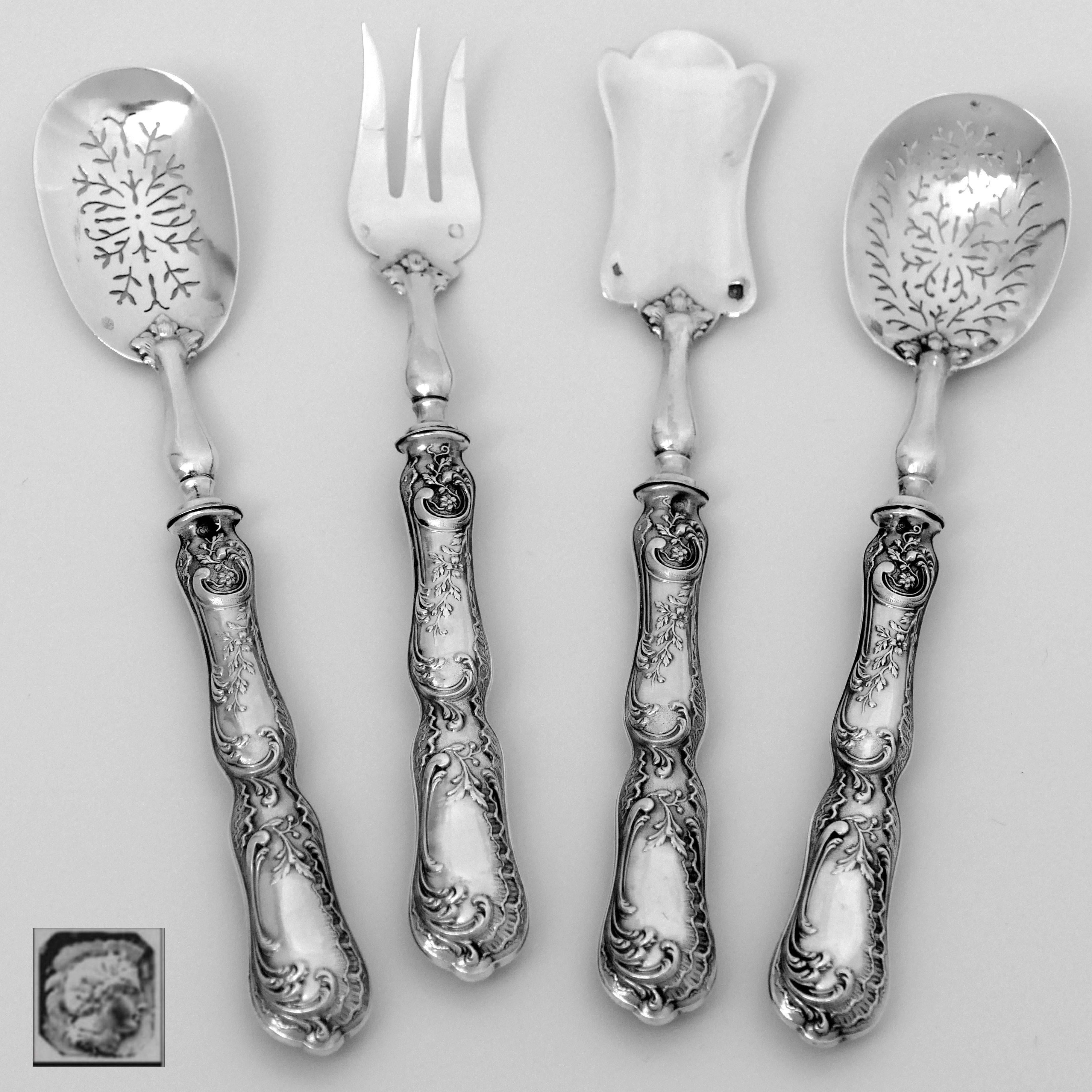 Coignet French All Sterling Silver Dessert Hors D'oeuvre Set 4 Pc, Original Box For Sale 1