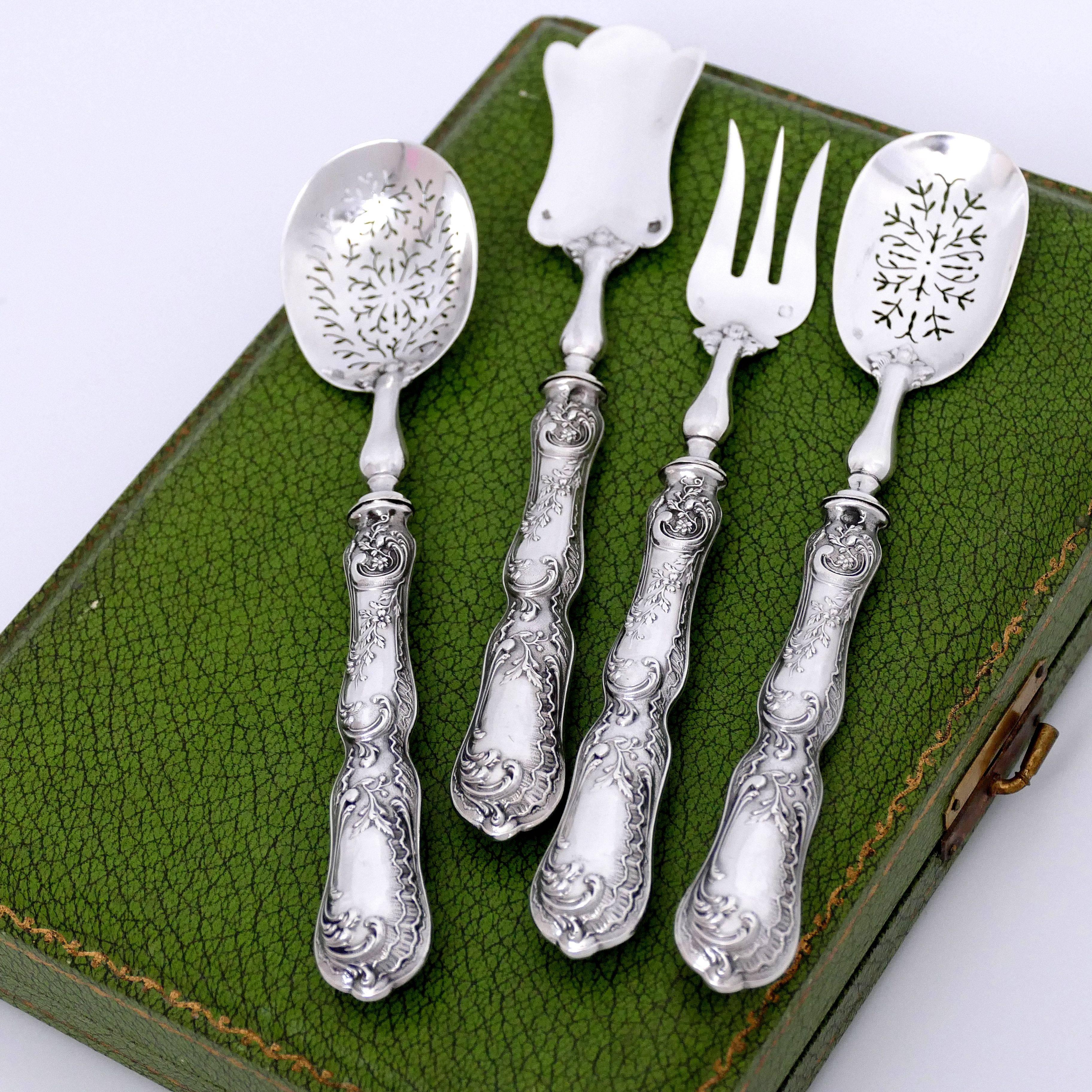 Coignet French All Sterling Silver Dessert Hors D'oeuvre Set 4 Pc, Original Box For Sale 2