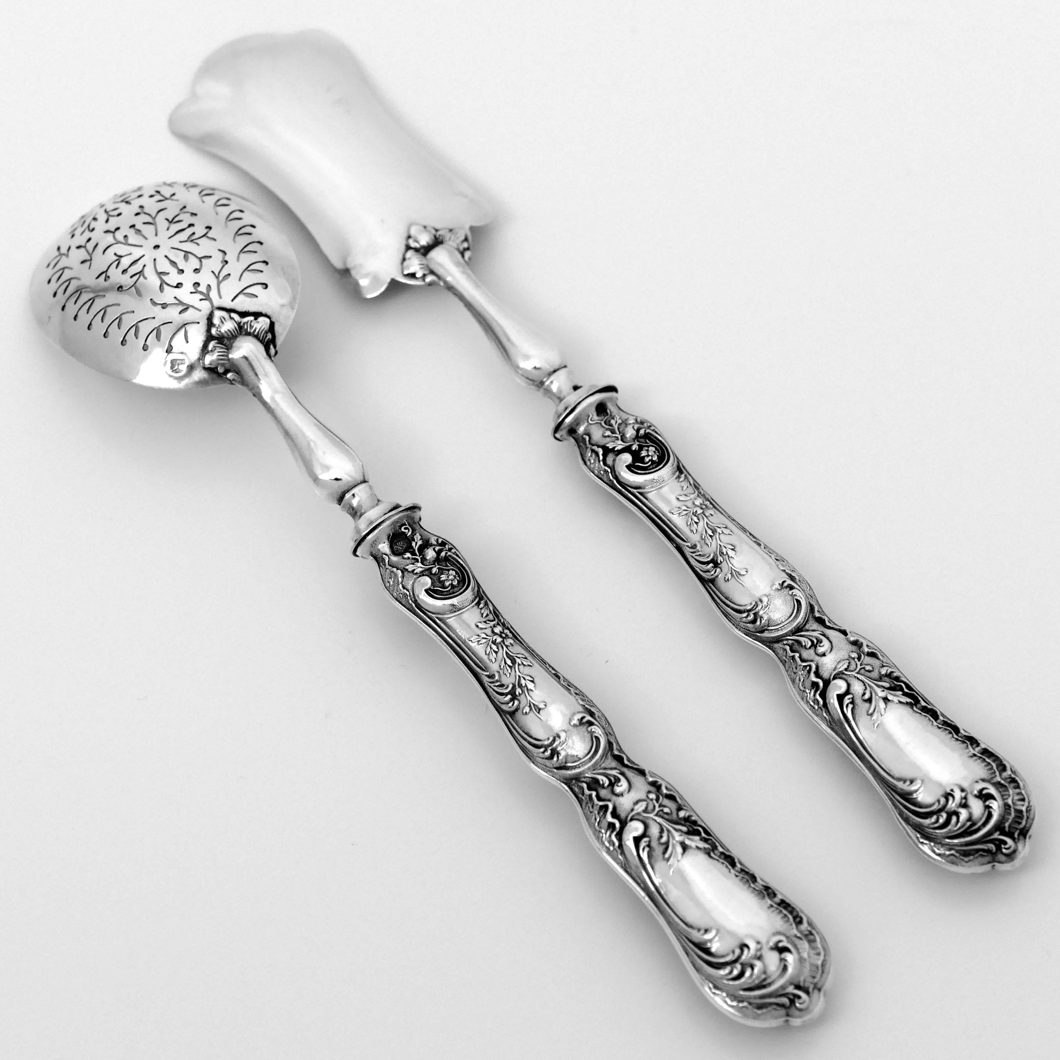 Coignet French All Sterling Silver Dessert Hors D'oeuvre Set 4 Pc, Original Box For Sale 3