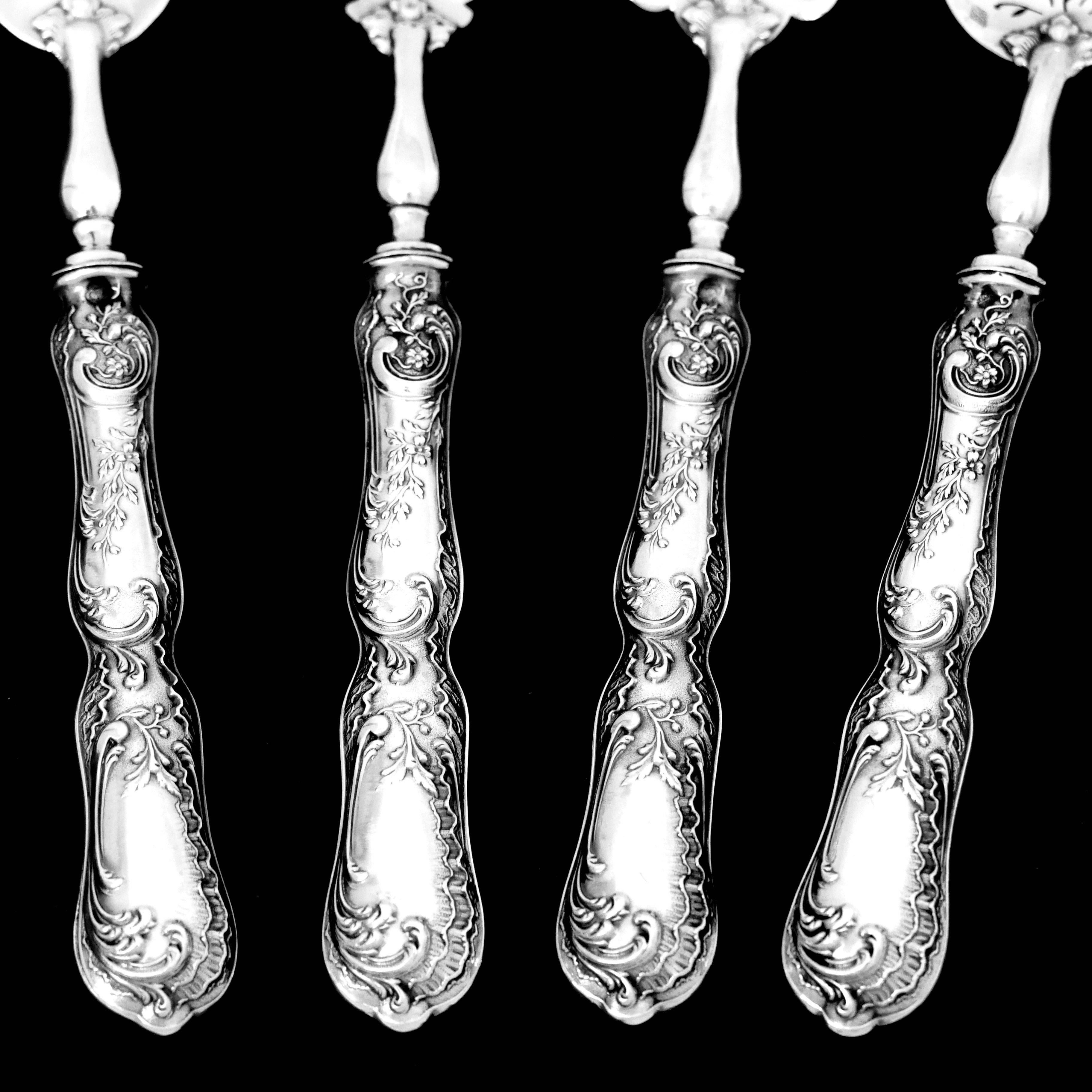 Coignet French All Sterling Silver Dessert Hors D'oeuvre Set 4 Pc, Original Box For Sale 4