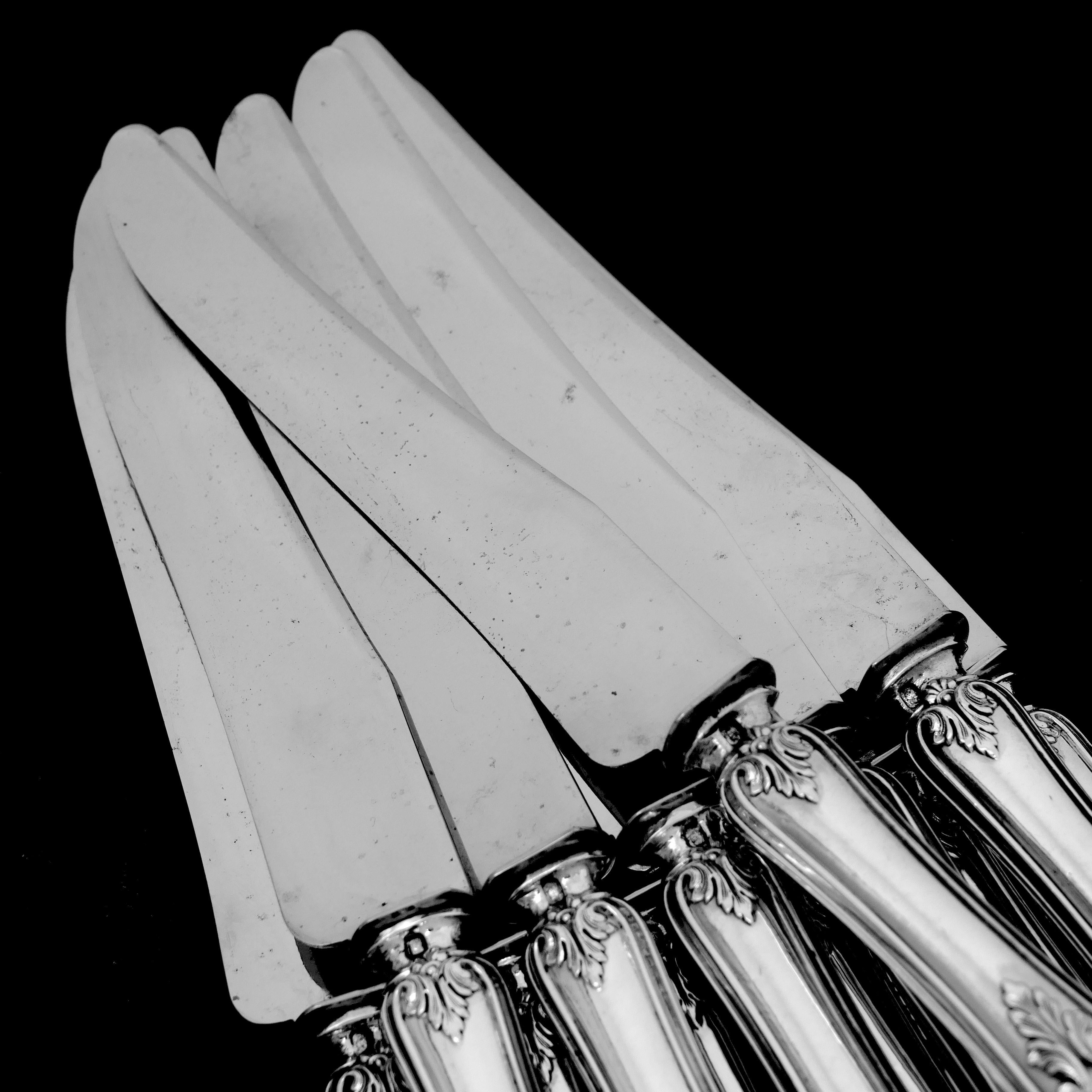 Coignet French Sterling Silver Dinner Knife Set 12 Pieces with Box, Neoclassical 5