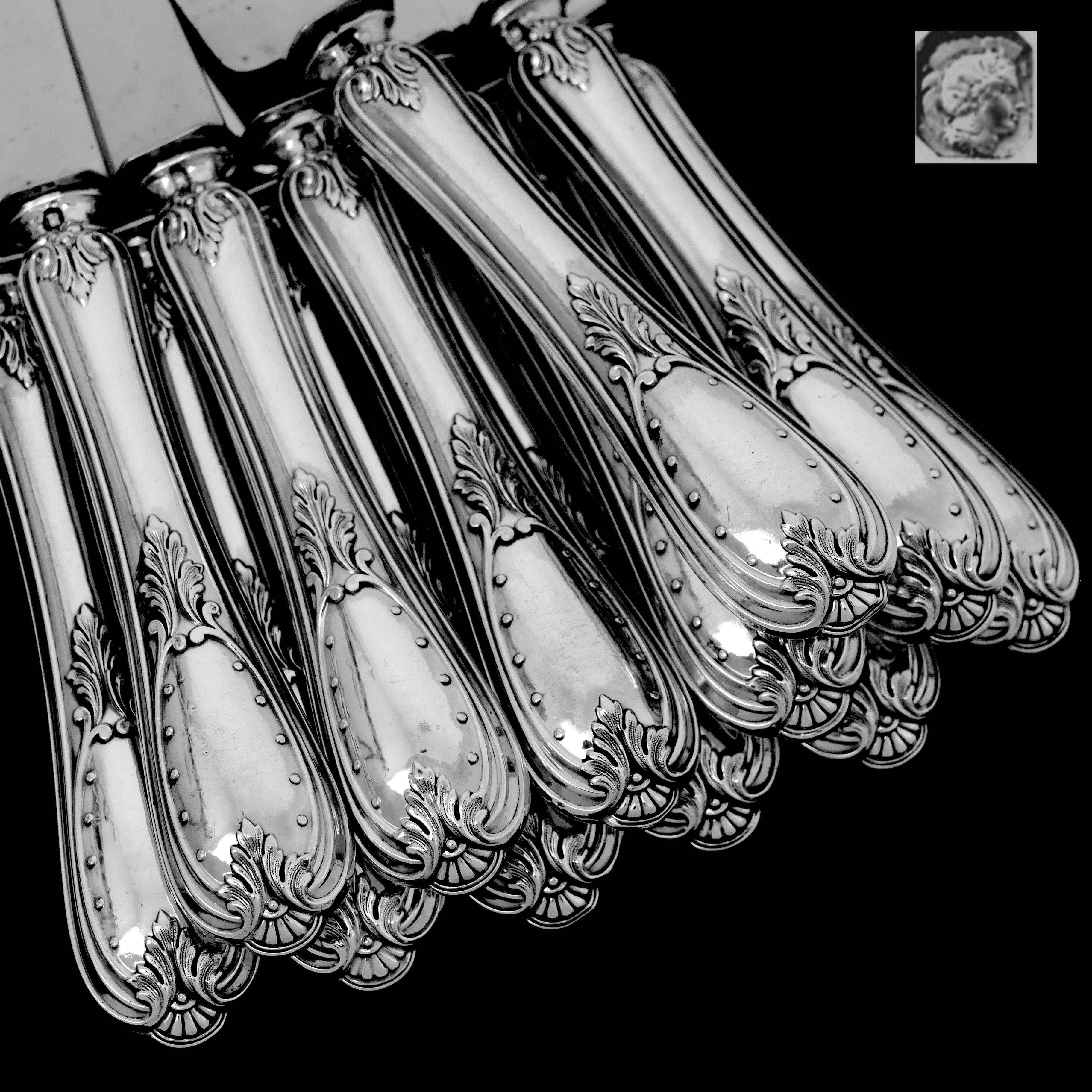 Coignet French Sterling Silver Dinner Knife Set 12 Pieces with Box, Neoclassical 7