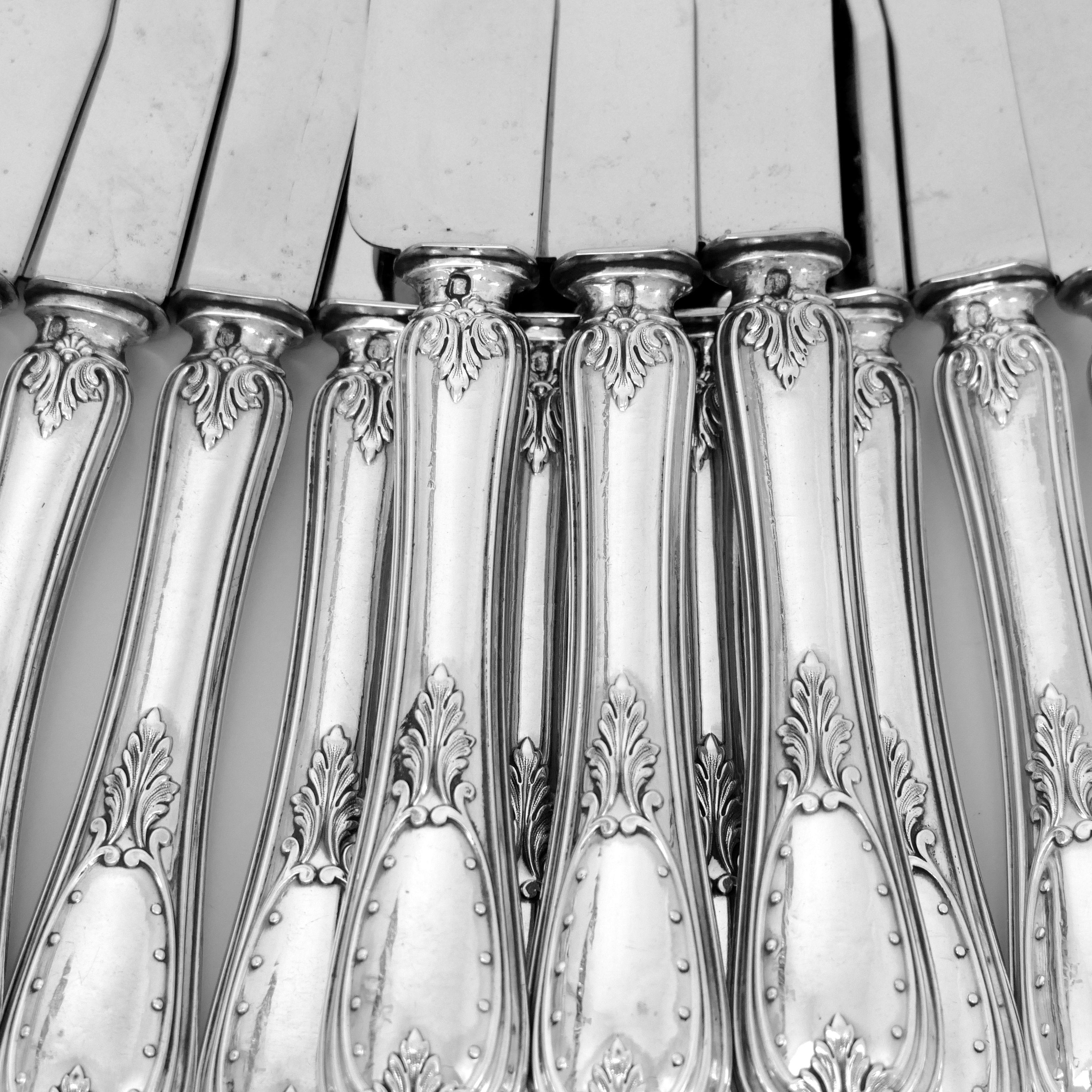 Coignet French Sterling Silver Dinner Knife Set 12 Pieces with Box, Neoclassical 2