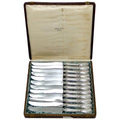 Coignet French Sterling Silver Dinner Knife Set 12 Pieces with Box, Neoclassical