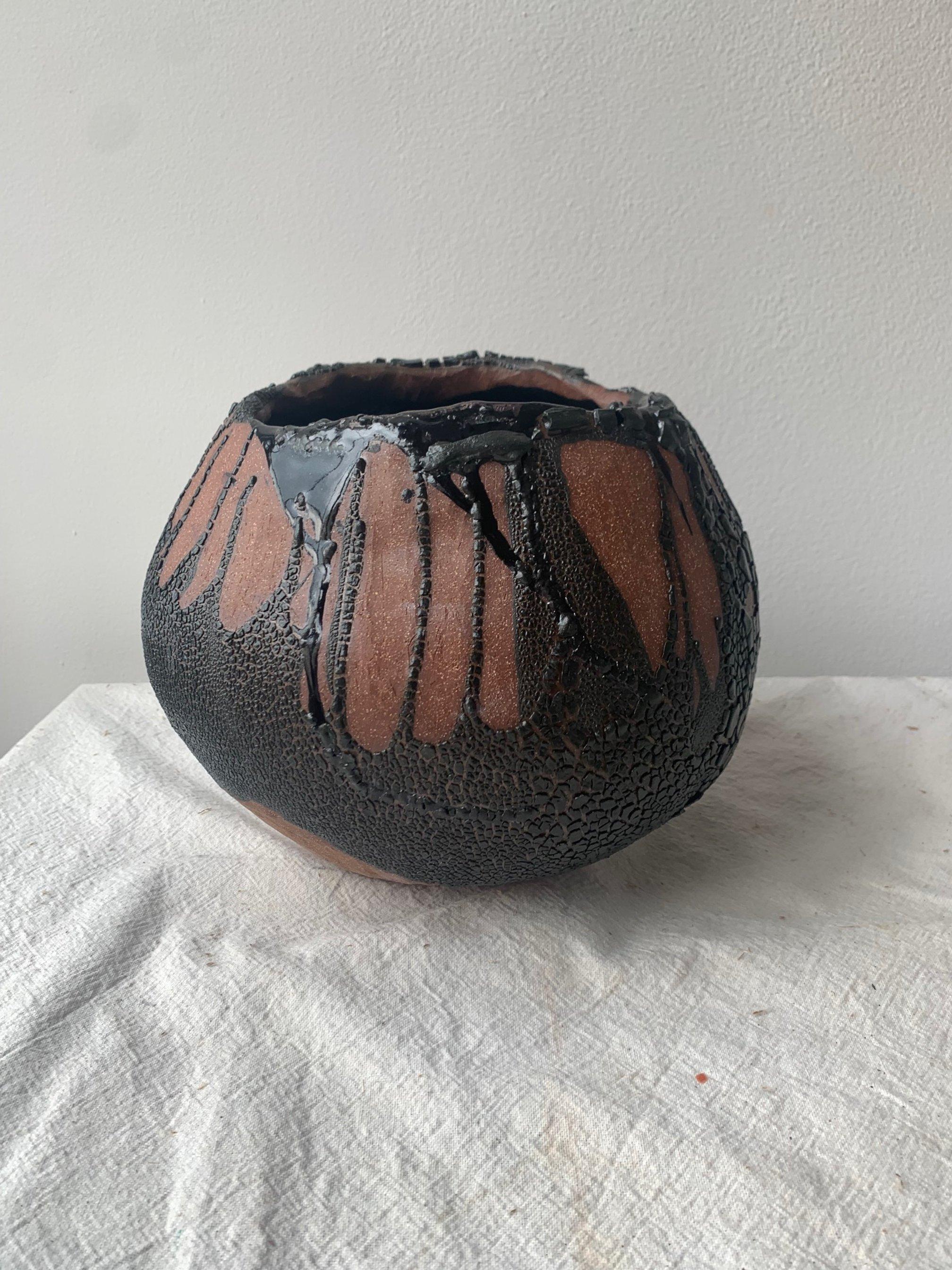 American Coil-built Black Lava Vase For Sale