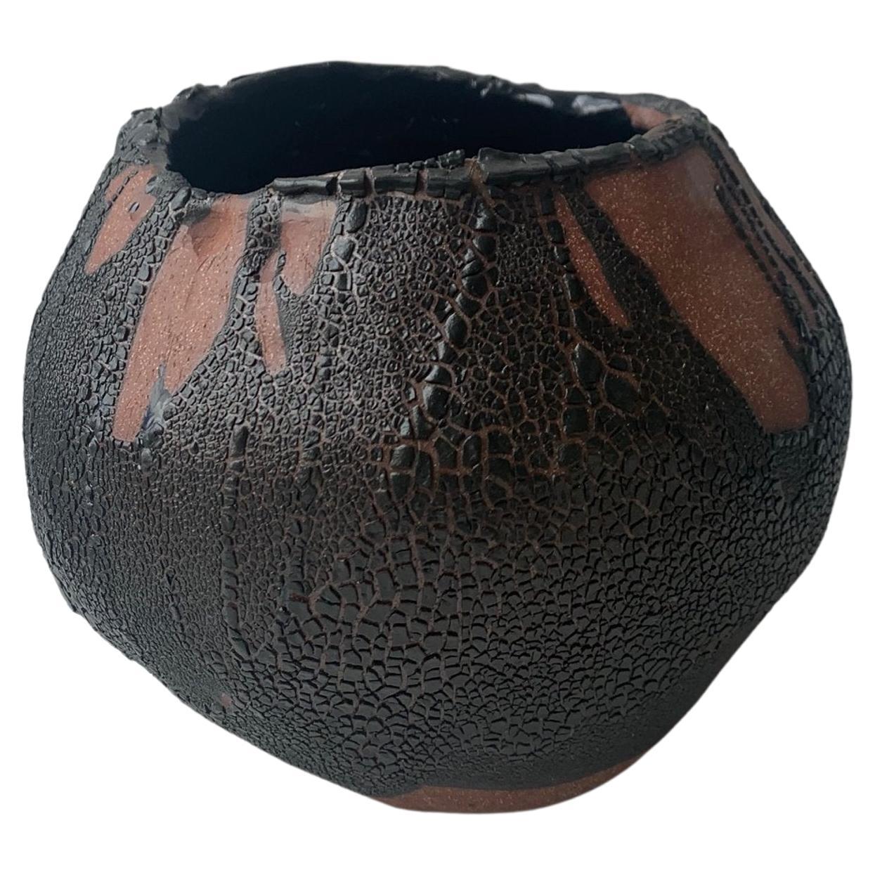 Coil-built Black Lava Vase For Sale