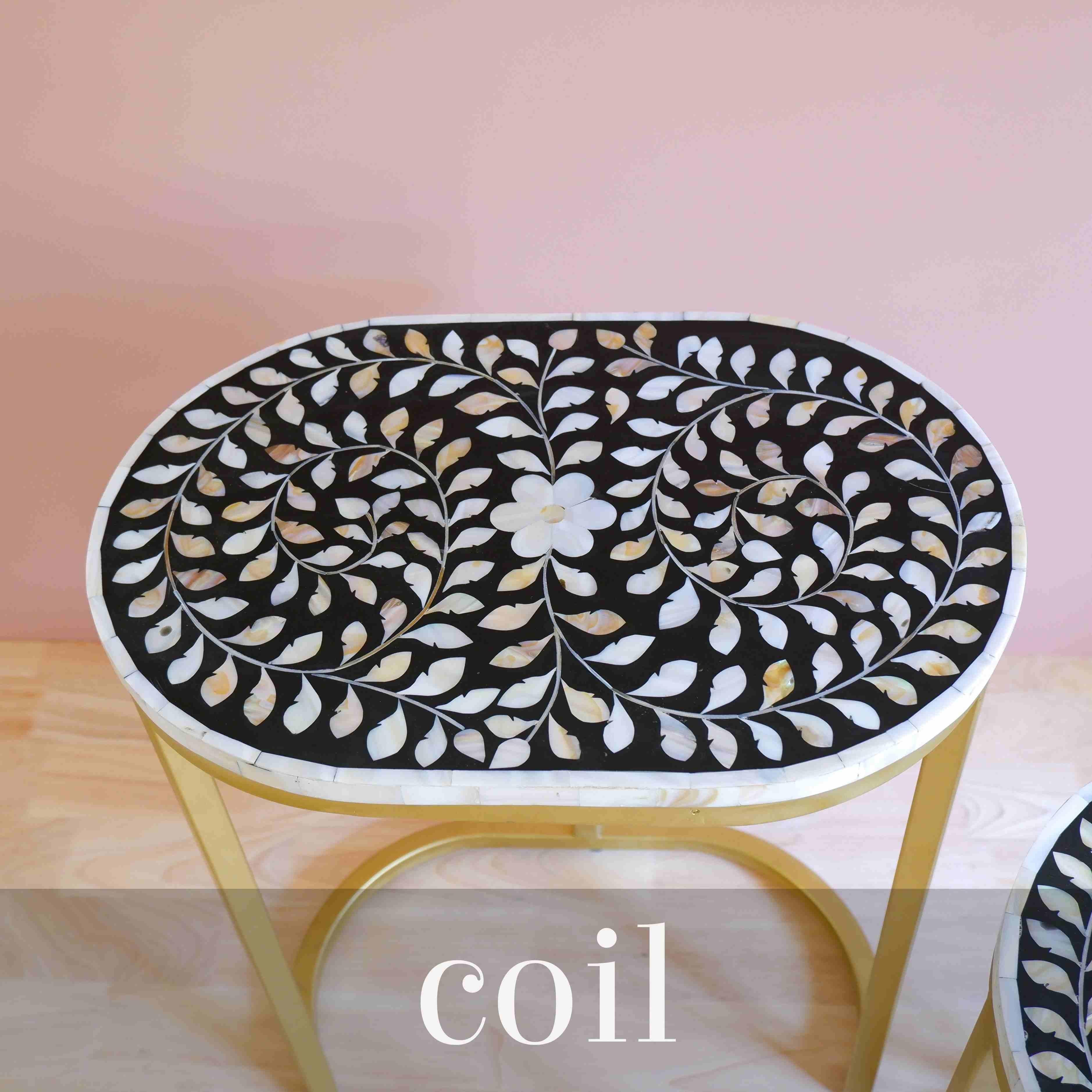 Coil Mother of Pearl Inlay Nesting Tables In New Condition For Sale In New York, NY