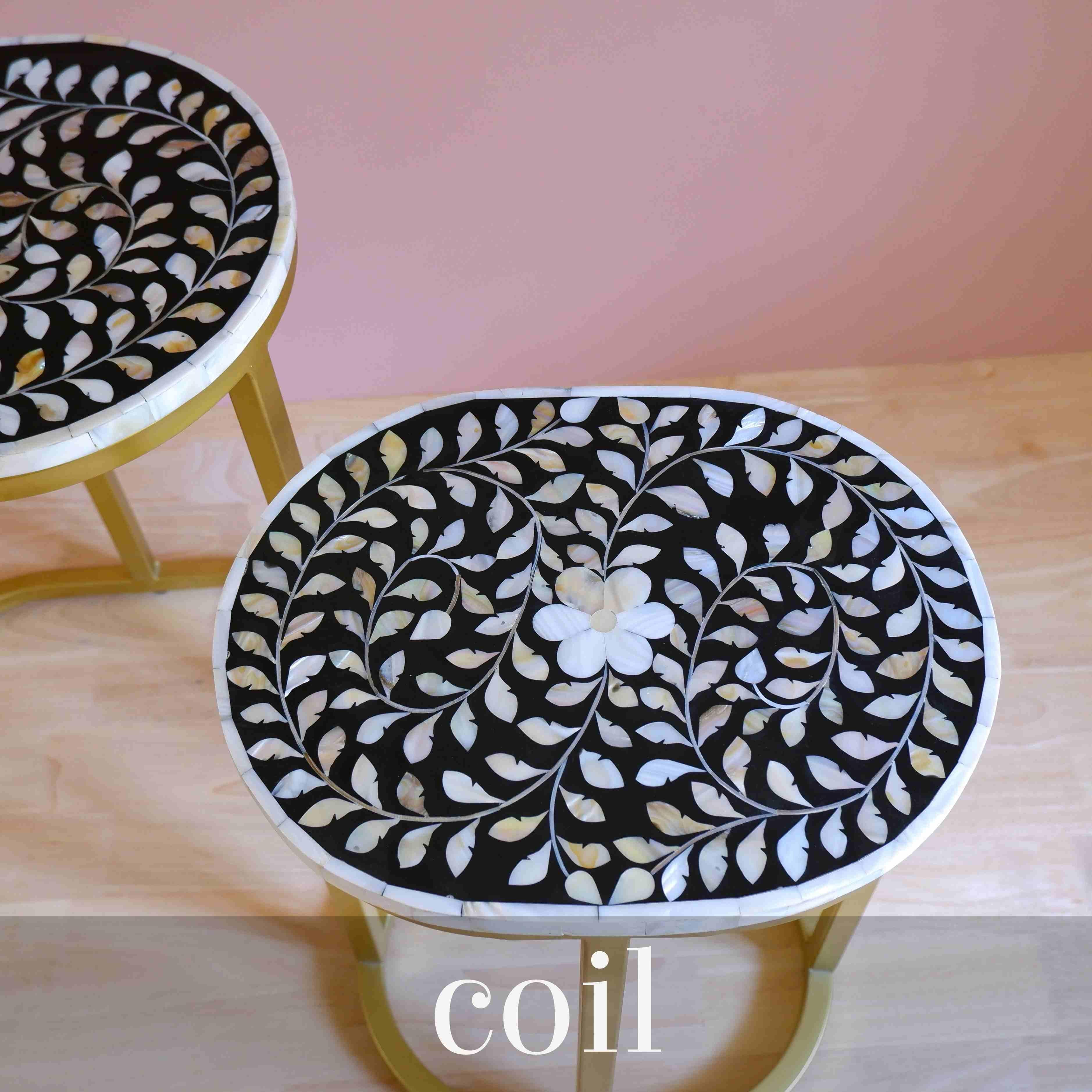 Contemporary Coil Mother of Pearl Inlay Nesting Tables For Sale