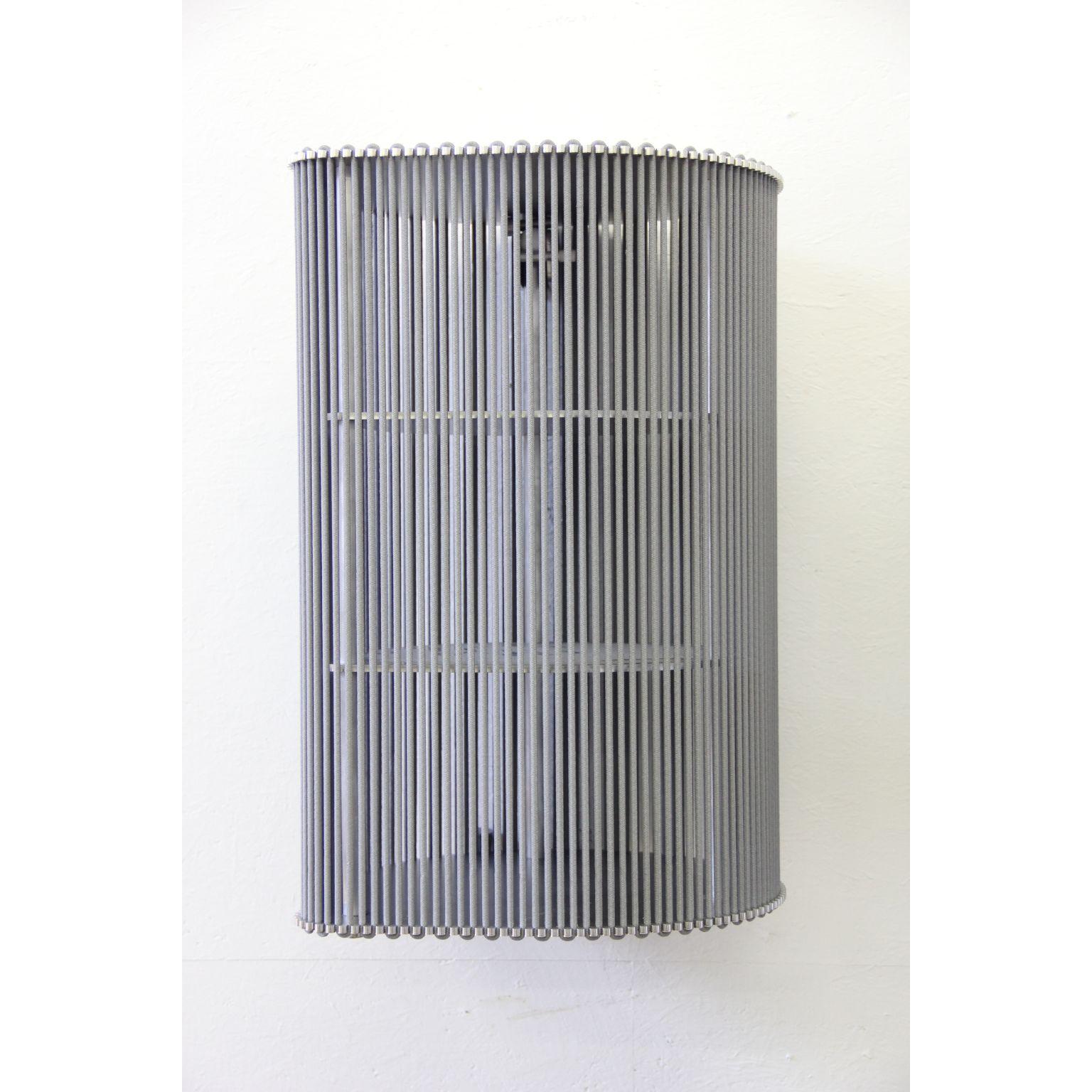 Coil square circle cabinet wall mounted/ side table by Bram Kerkhofs
Dimensions: D 40 x W 40 x H 75.2cm
Materials:Stainless steel, aluminium, elastic rope (natural rubber, polyethylene).

Other dimensions are available.

COIL is a modular