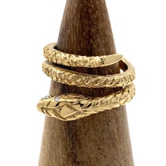 Coiled Mr. Snake Ring in 18 Karat Yellow Gold with Diamond Eyes and Snack