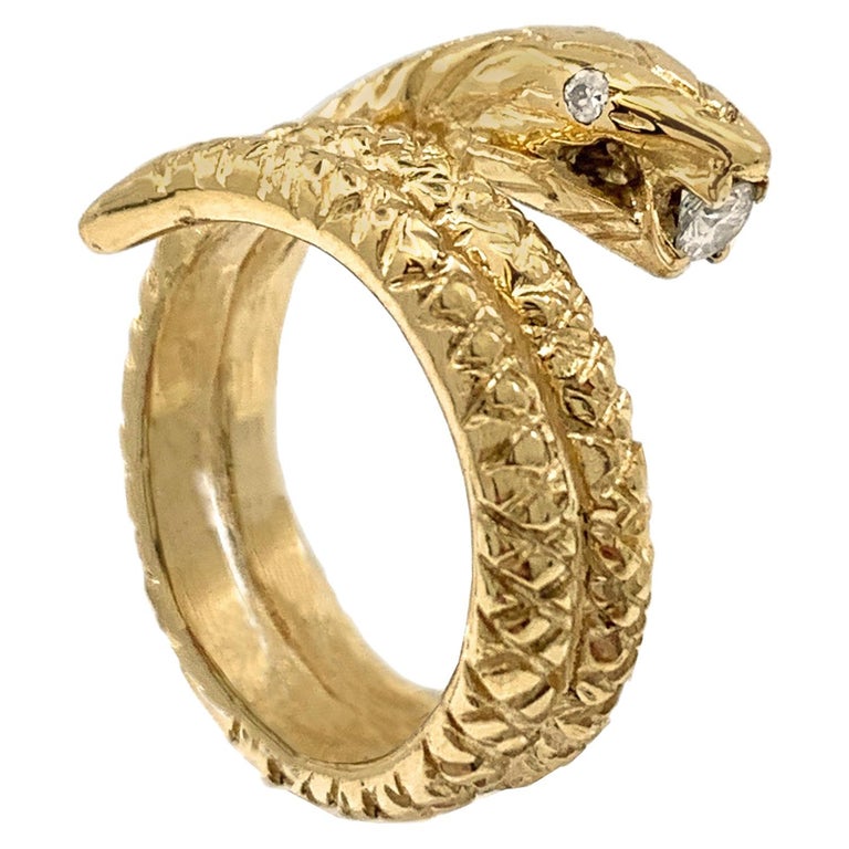 Coiled Mr. Snake Ring in 18 Karat Yellow Gold with Diamond Eyes and ...