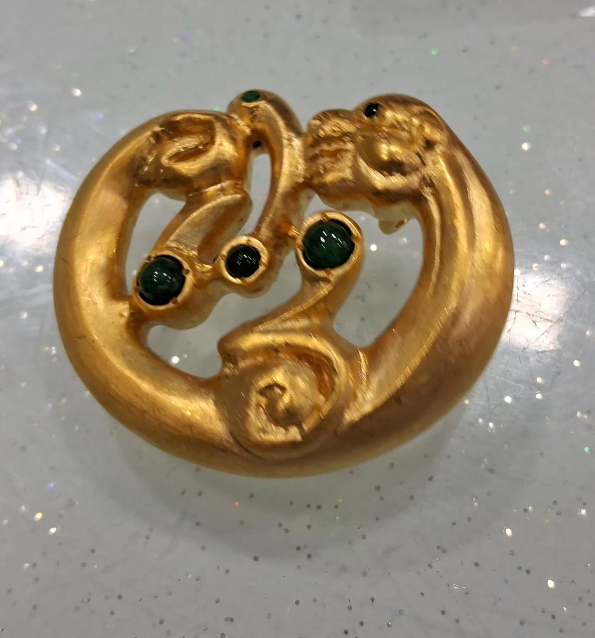 Revival Coiled Panther in Silver, Gold Plating & Emerald For Sale