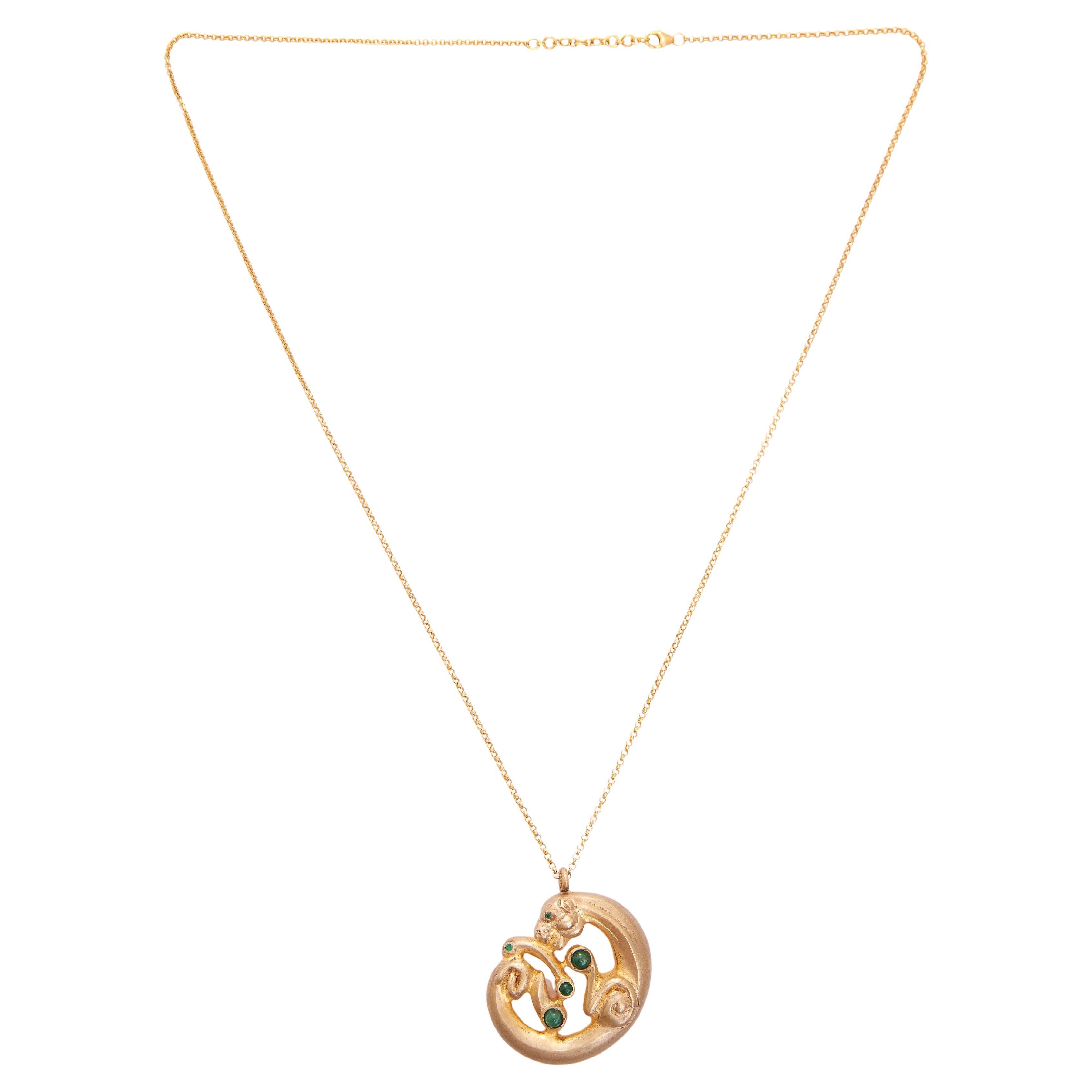 Coiled Panther in Silver, Gold Plating & Emerald