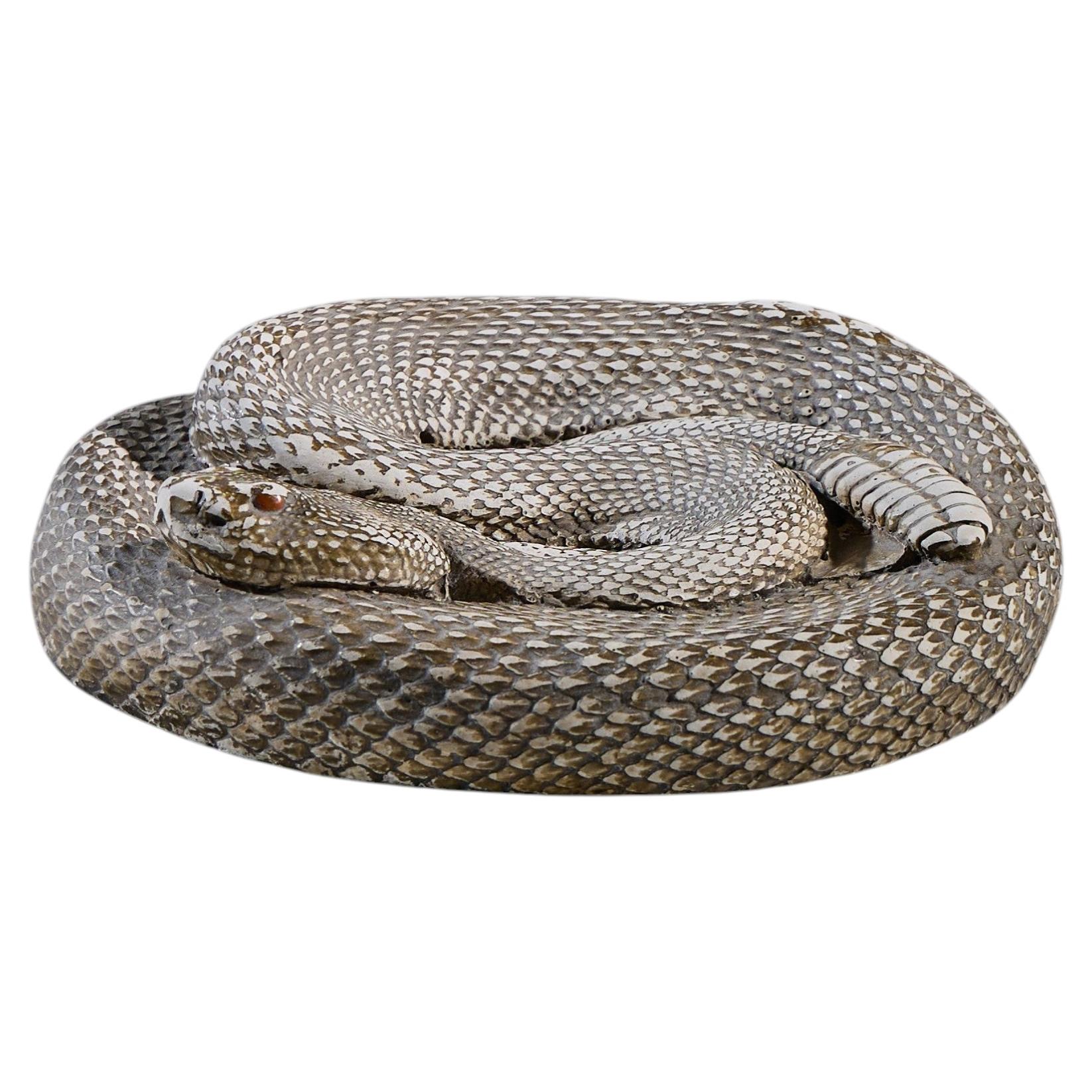 Coiled Rattlesnake Chalkware Sculpture