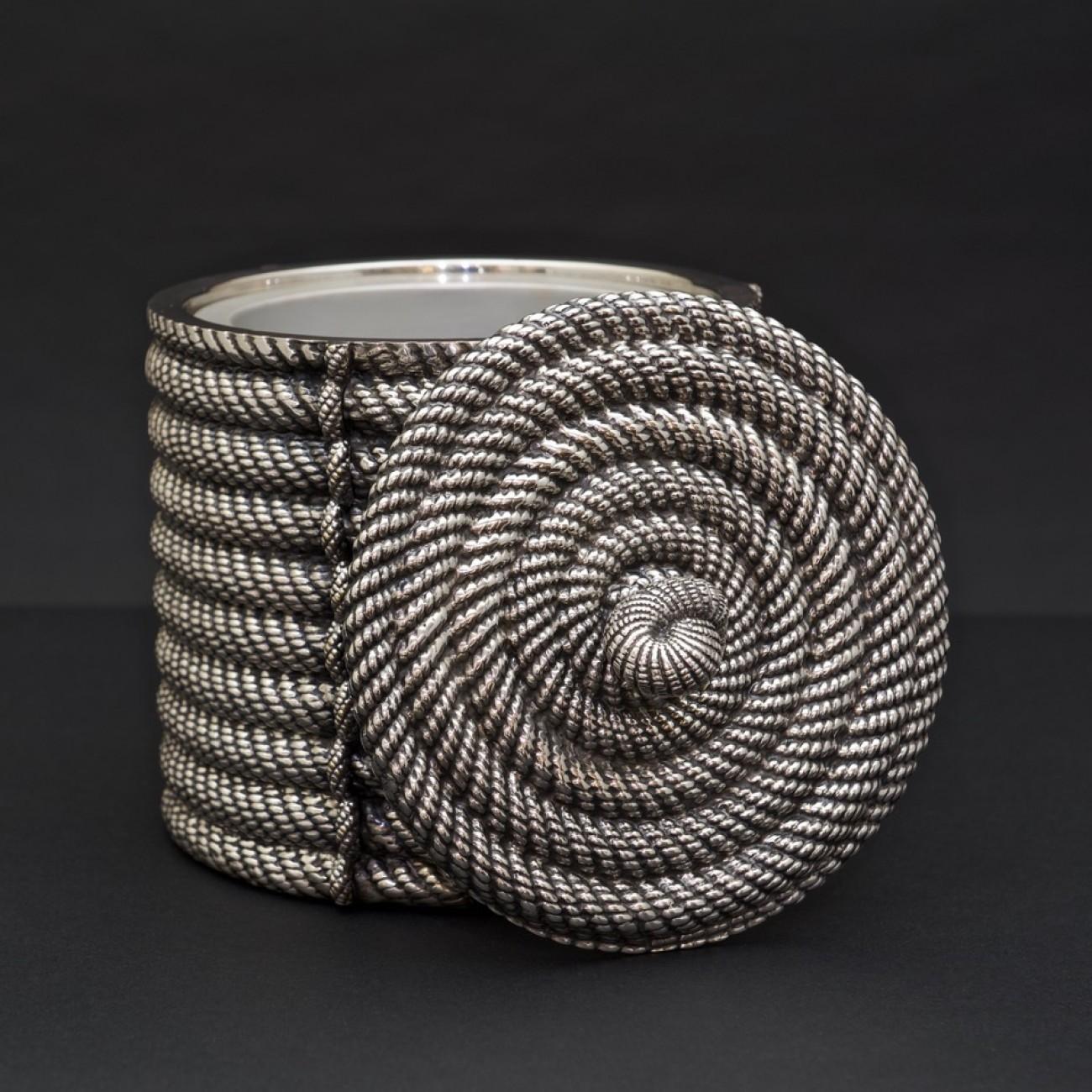 Spanish Coiled Rope Silver Plated Ice Bucket by Valenti, circa 1975