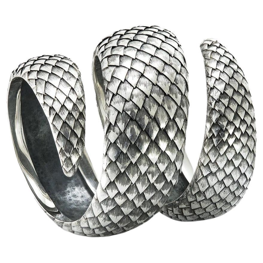 Coiled Scale Bracelet from Sterling Silver, Hand-Made in Bali