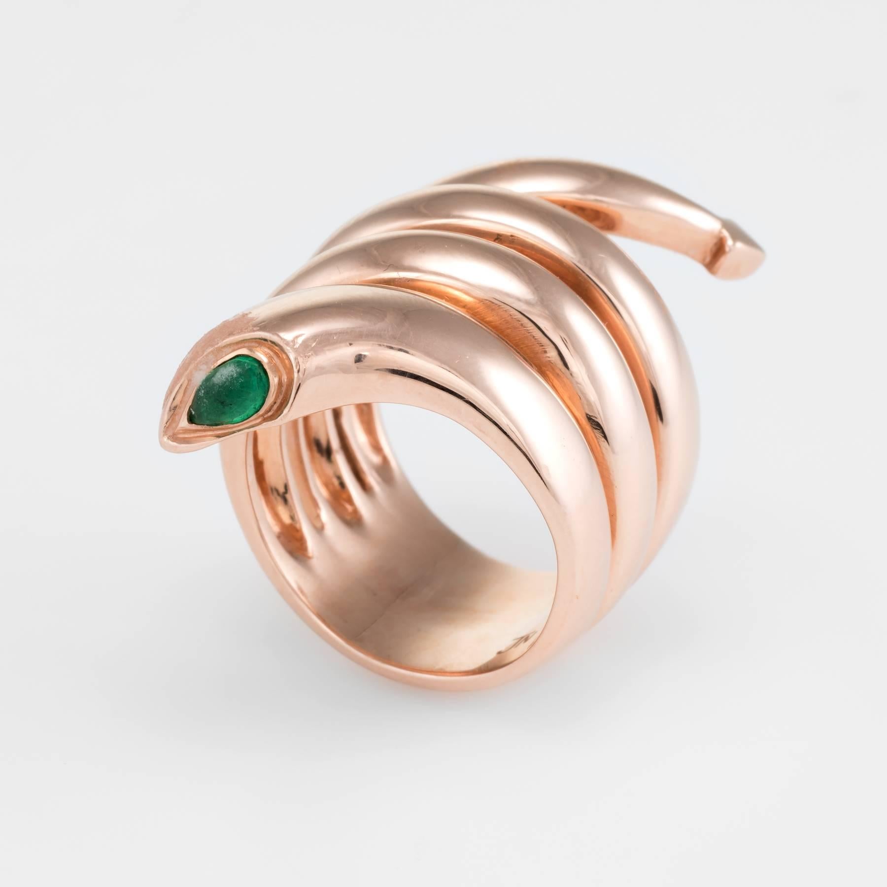 Modern Coiled Snake Ring Estate 14 Karat Rose Gold Emerald Eyes