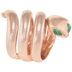 Coiled Snake Ring Estate 14 Karat Rose Gold Emerald Eyes