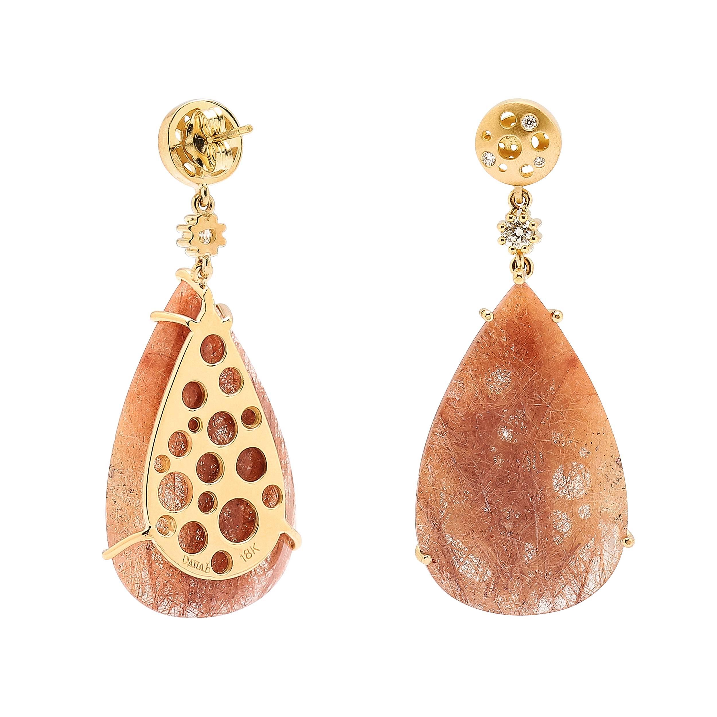 Coin and Rutilated Quartz Large Tear Drop Earrings