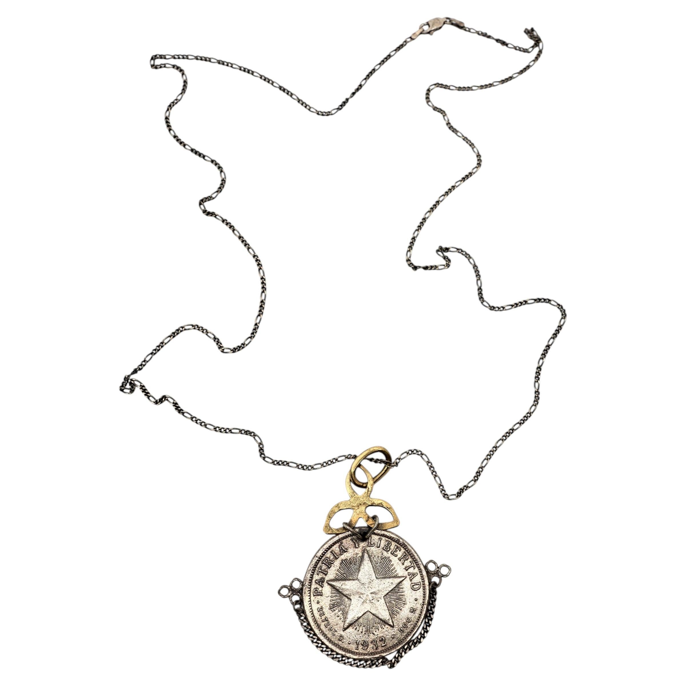 Coin Necklace Star Clover Cuba Silver Unisex J Dauphin