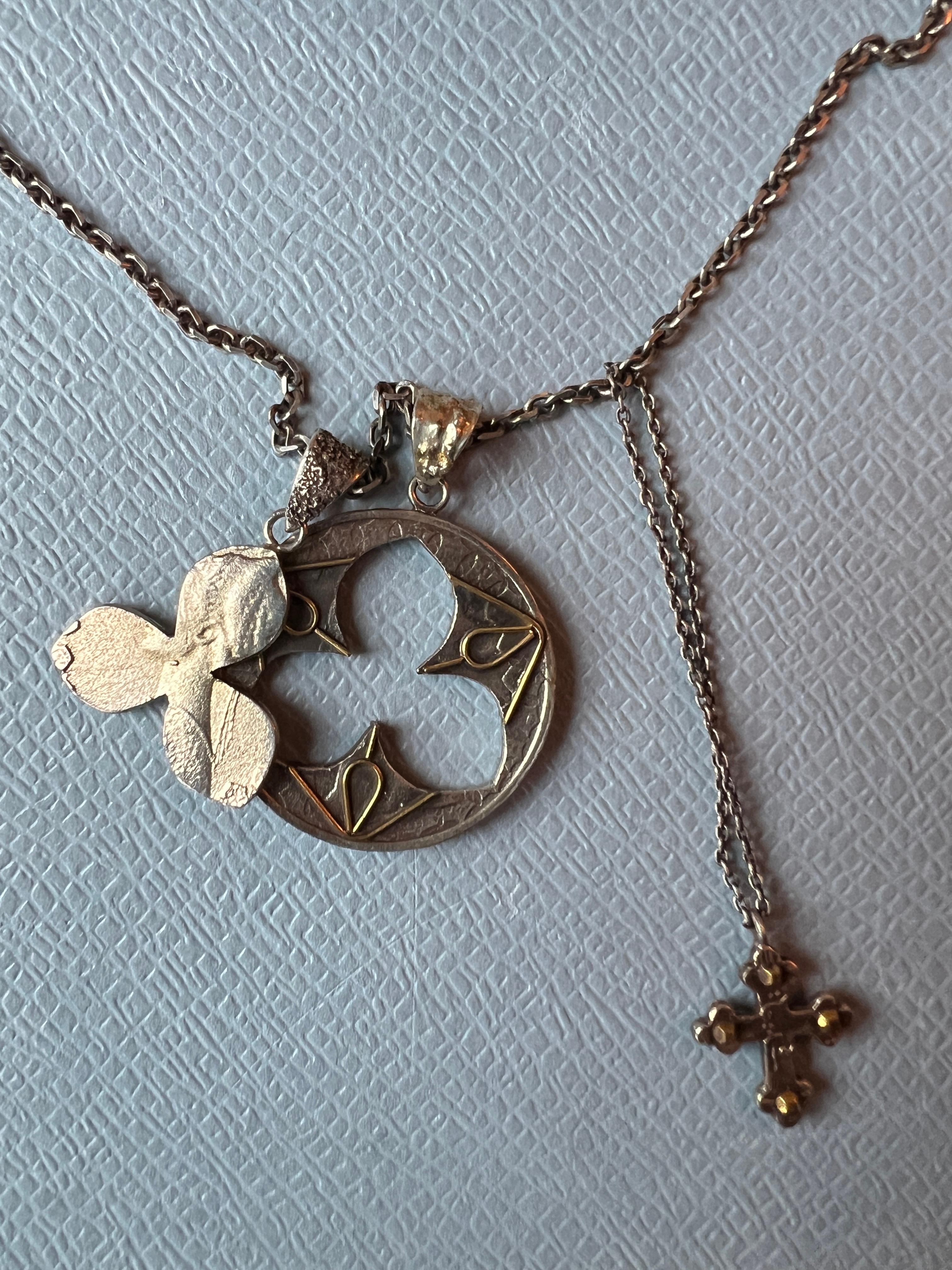 da uomo o donna Collana a catena con medaglia Croce di Trifoglio A. Silver in vendita