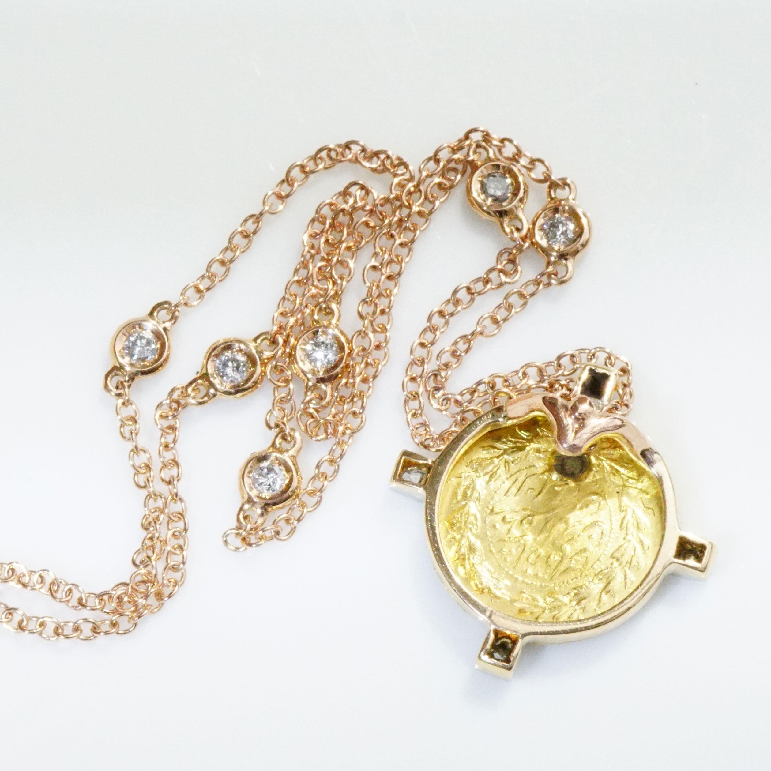 Coin Diamond Pendant with Modern Chain Probably Antique Persian Safavid Coin In New Condition For Sale In Viena, Viena