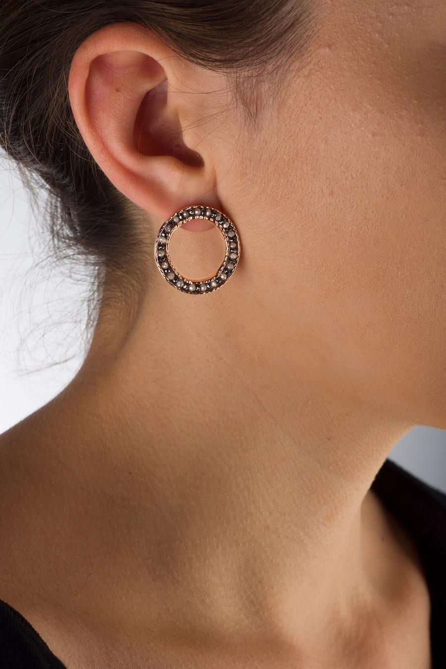 Artisan 18KY Coin Earrings with Black and White Diamonds For Sale