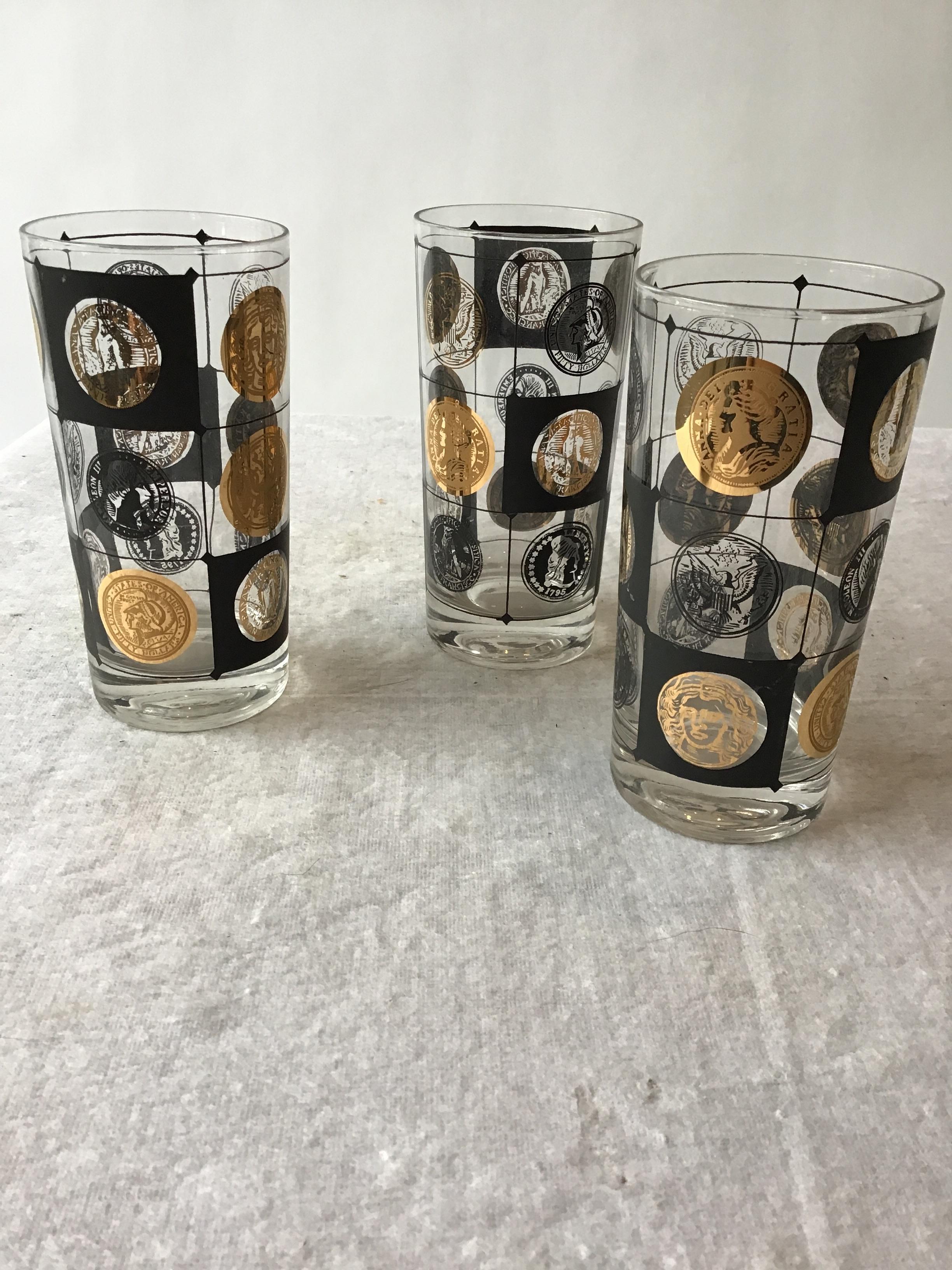 Coin Embossed Drinking Glasses by Libbey In Good Condition In Tarrytown, NY