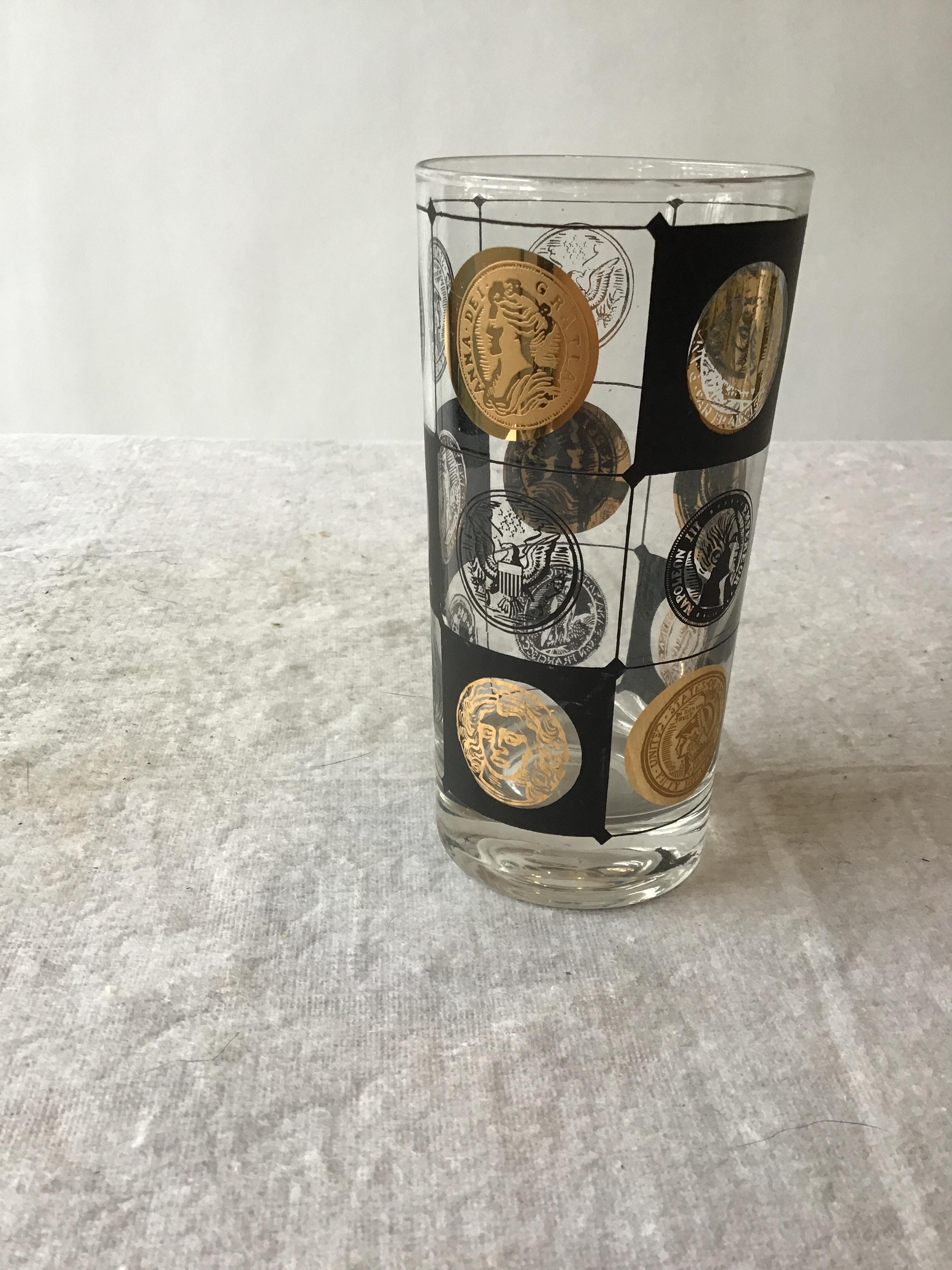 Mid-20th Century Coin Embossed Drinking Glasses by Libbey