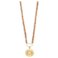 Coin Evil Eye Pendant on Zircon Apricot Beads Necklace