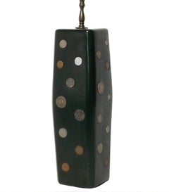 Coin Inlaid Black Ceramic Lamp Mid Century Modern Rewired