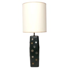 Coin Inlaid Black Ceramic Lamp Mid Century Modern Rewired