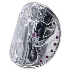 Goldmünze Medaillon-Ring Sterlingsilber Frau weißer Diamant Rubin rosa Saphir J Dauphin