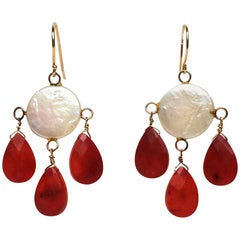 Coin Pearl and Coral Drop Earrings by Marina J.