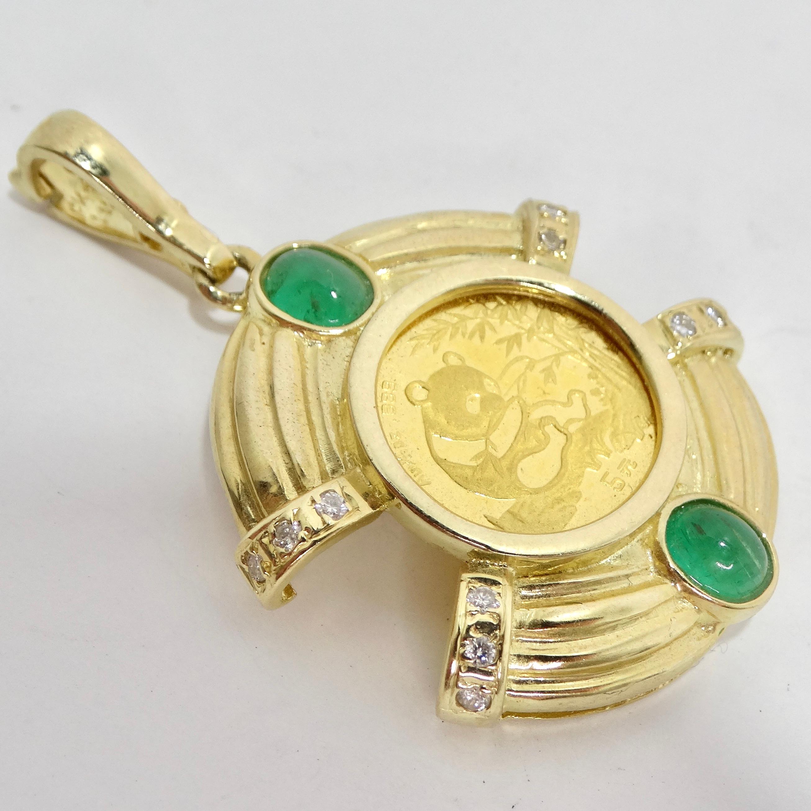 Vintage 24K Coin Pendent Cabachon Emerald & Diamonds For Sale 4