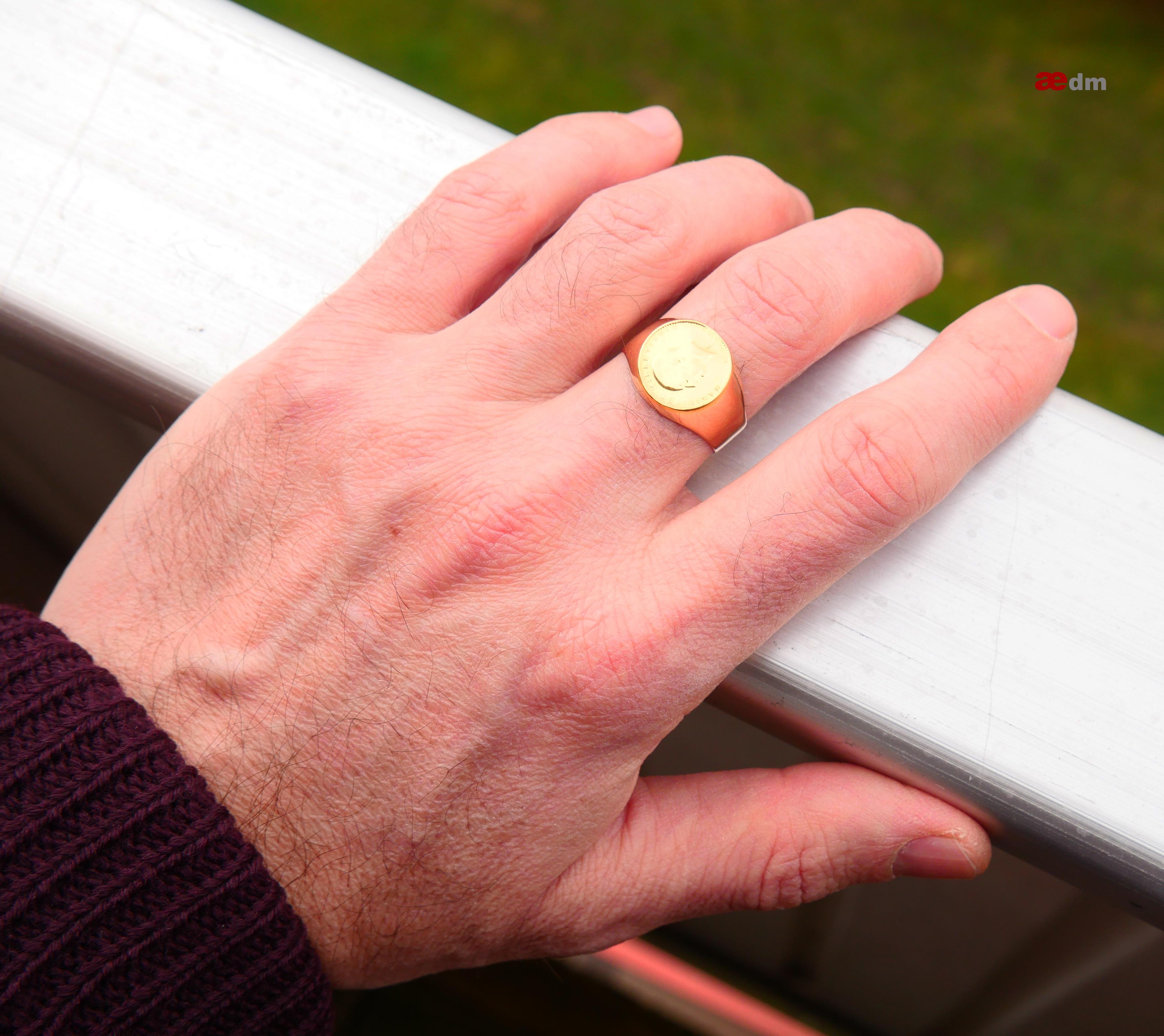 Coin Ring Men's Unisex solid 22k 25 Turkish Kurush & 14k Rose Gold ØUS10 / 6.7gr For Sale 2
