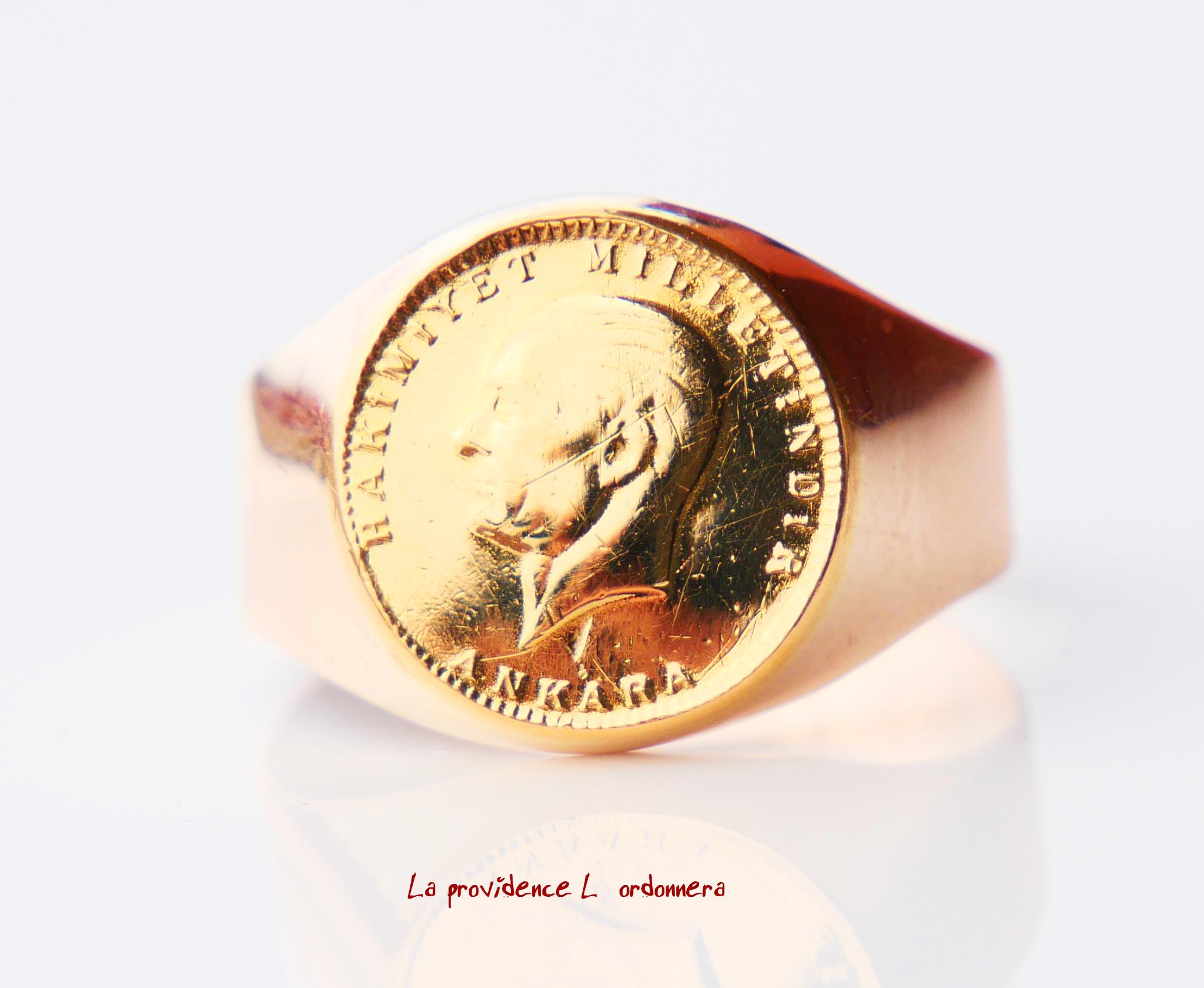 Coin Ring Men's Unisex solid 22k 25 Turkish Kurush & 14k Rose Gold ØUS10 / 6.7gr For Sale 3