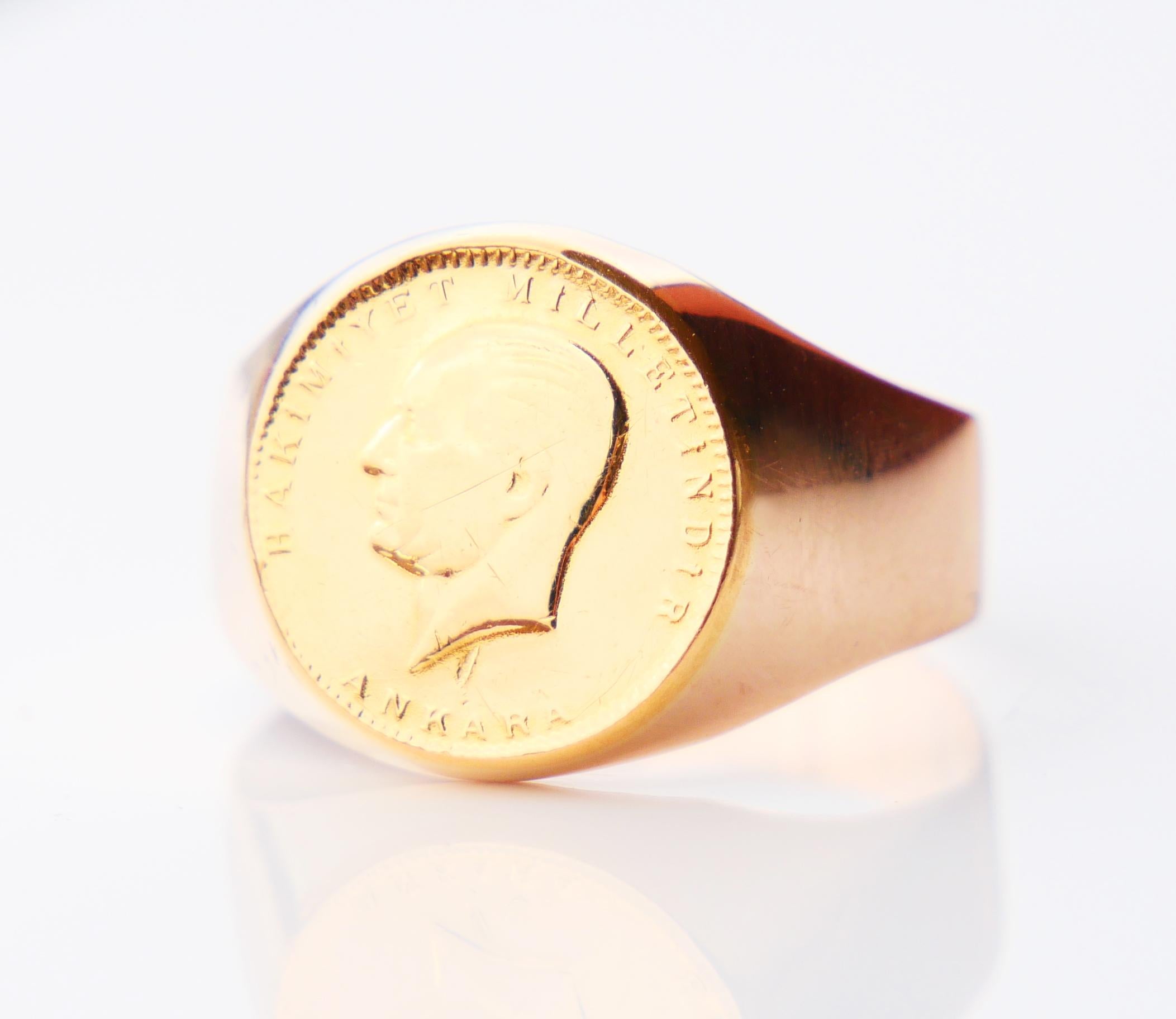 Coin Ring Men's Unisex solid 22k 25 Turkish Kurush & 14k Rose Gold ØUS10 / 6.7gr For Sale 5
