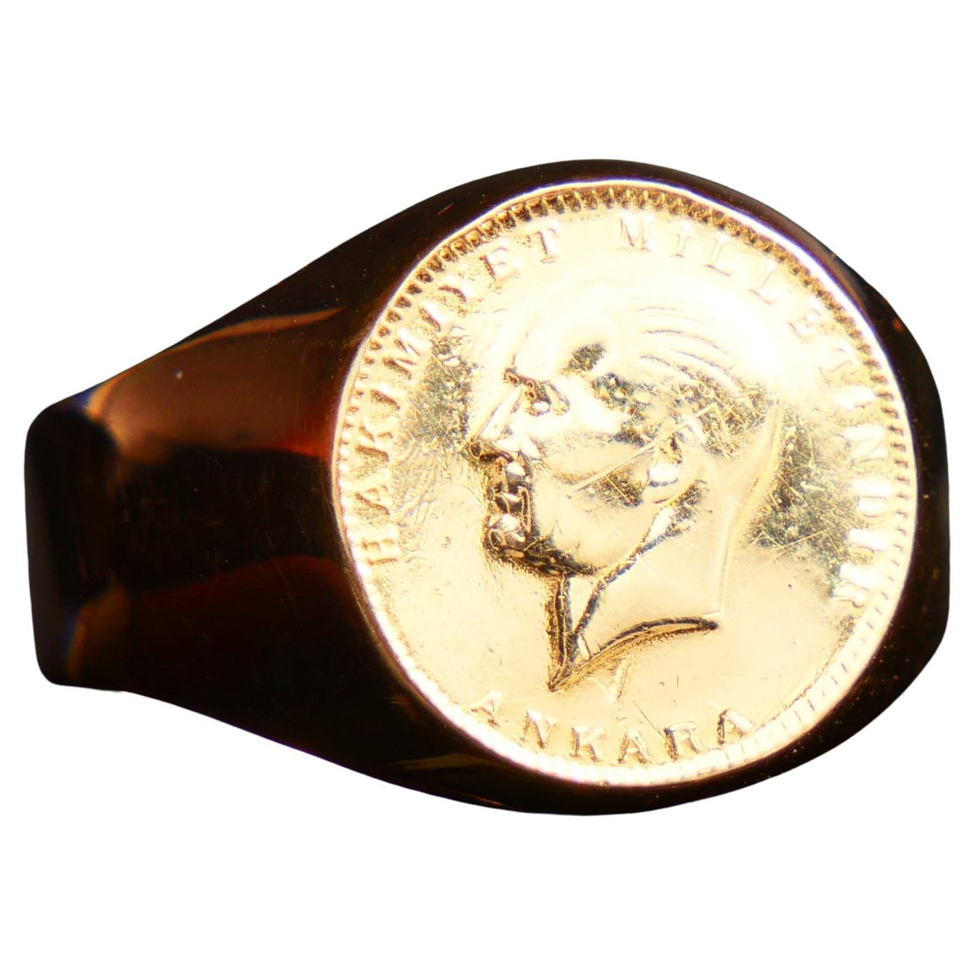 Bague de monnaie Homme Unisexe solide 22k 25 Turkish Kurush & 14k Rose Gold ØUS10 / 6.7gr