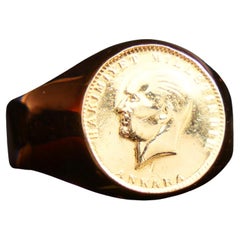 Bague de monnaie Homme Unisexe solide 22k 25 Turkish Kurush & 14k Rose Gold ØUS10 / 6.7gr