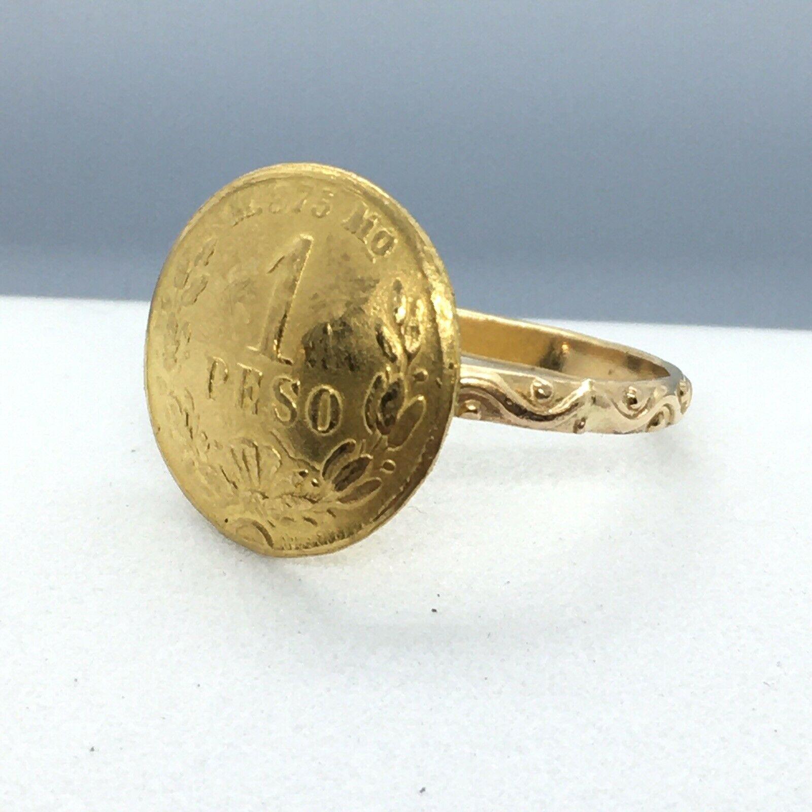 Women's or Men's Coin Ring Tested 22K Gold 14k Yellow Gold Band Carving Vintage For Sale