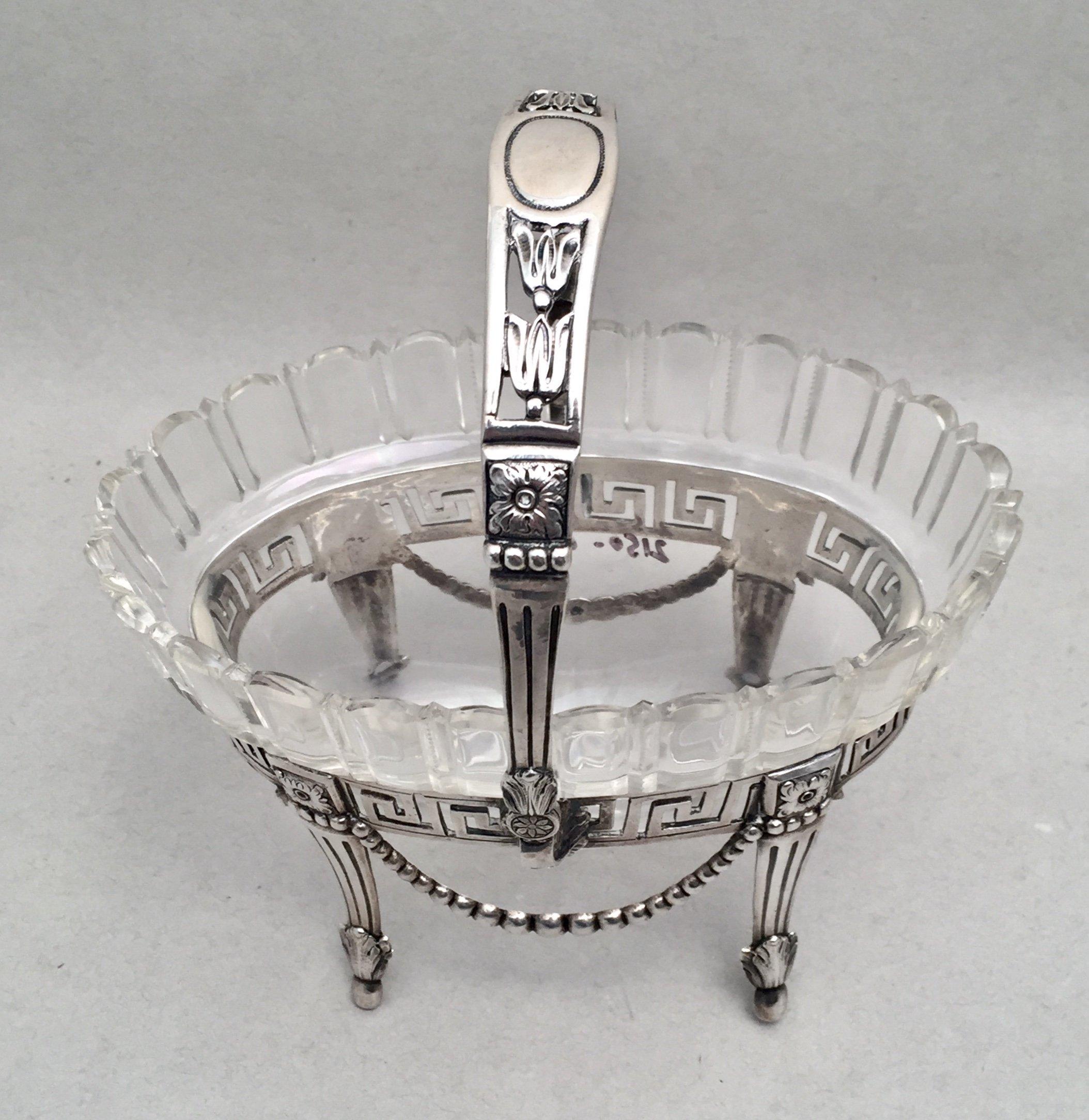 American Coin Silver and Glass Bridal Basket Centerpiece Bowl For Sale