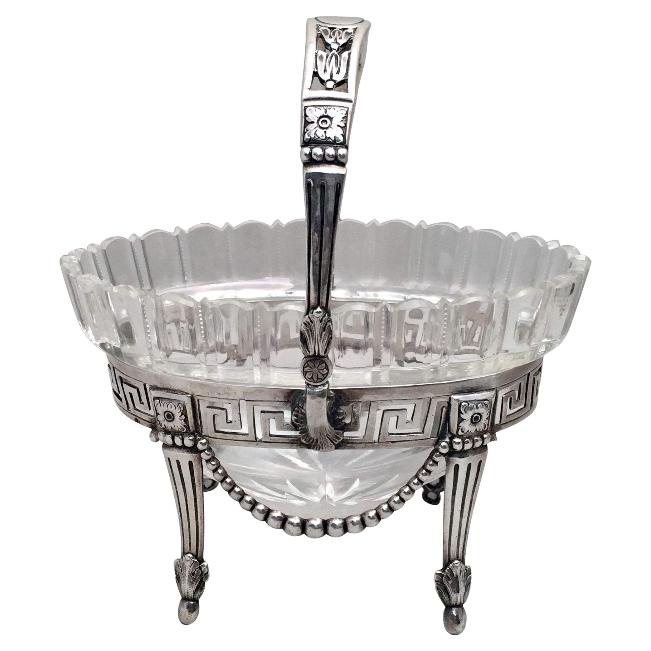 Coin Silver and Glass Bridal Basket Centerpiece Bowl