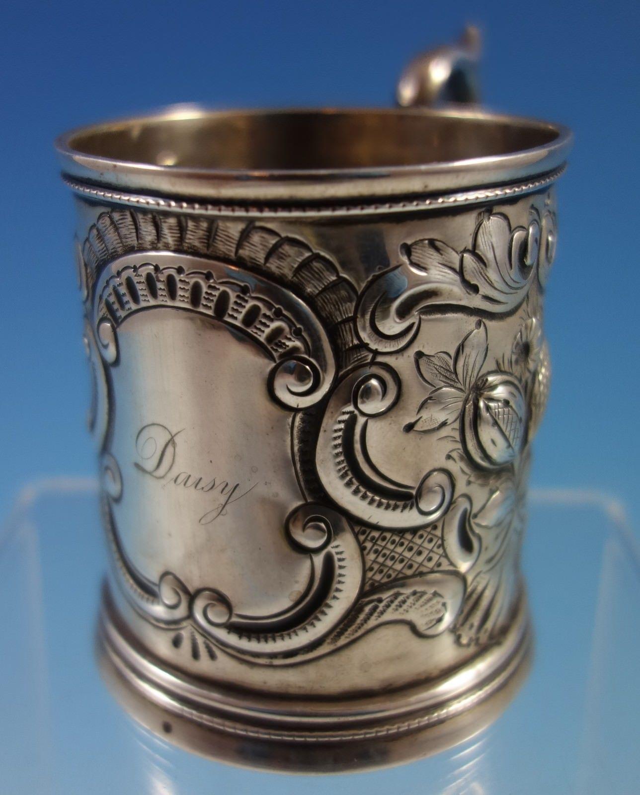 American Coin Silver Baby Cup with Repoussed Fruit and Scrollwork