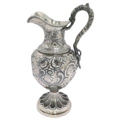 Coin Silver Bailey Antique c. 1840 Floral Repousse Grapevine Handle Pitcher