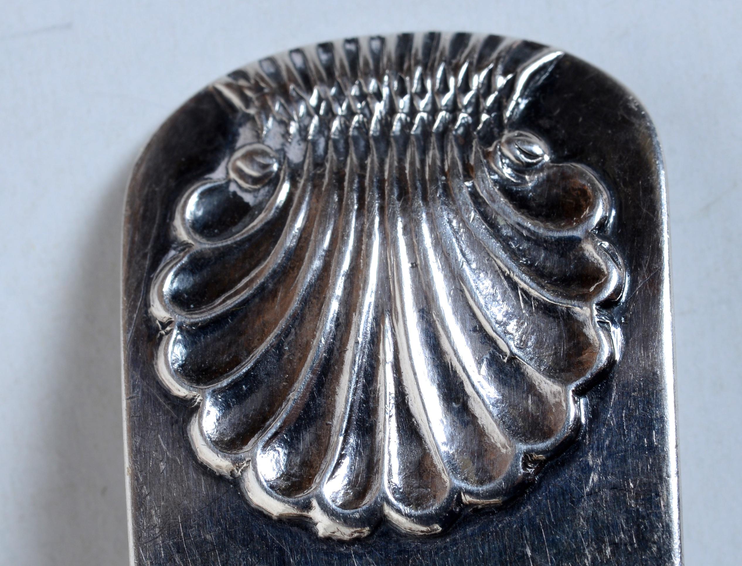 American Colonial Coin Silver Serving Spoon by Shepherd & Boyd, Abany, NY in the Fiddle Pattern For Sale
