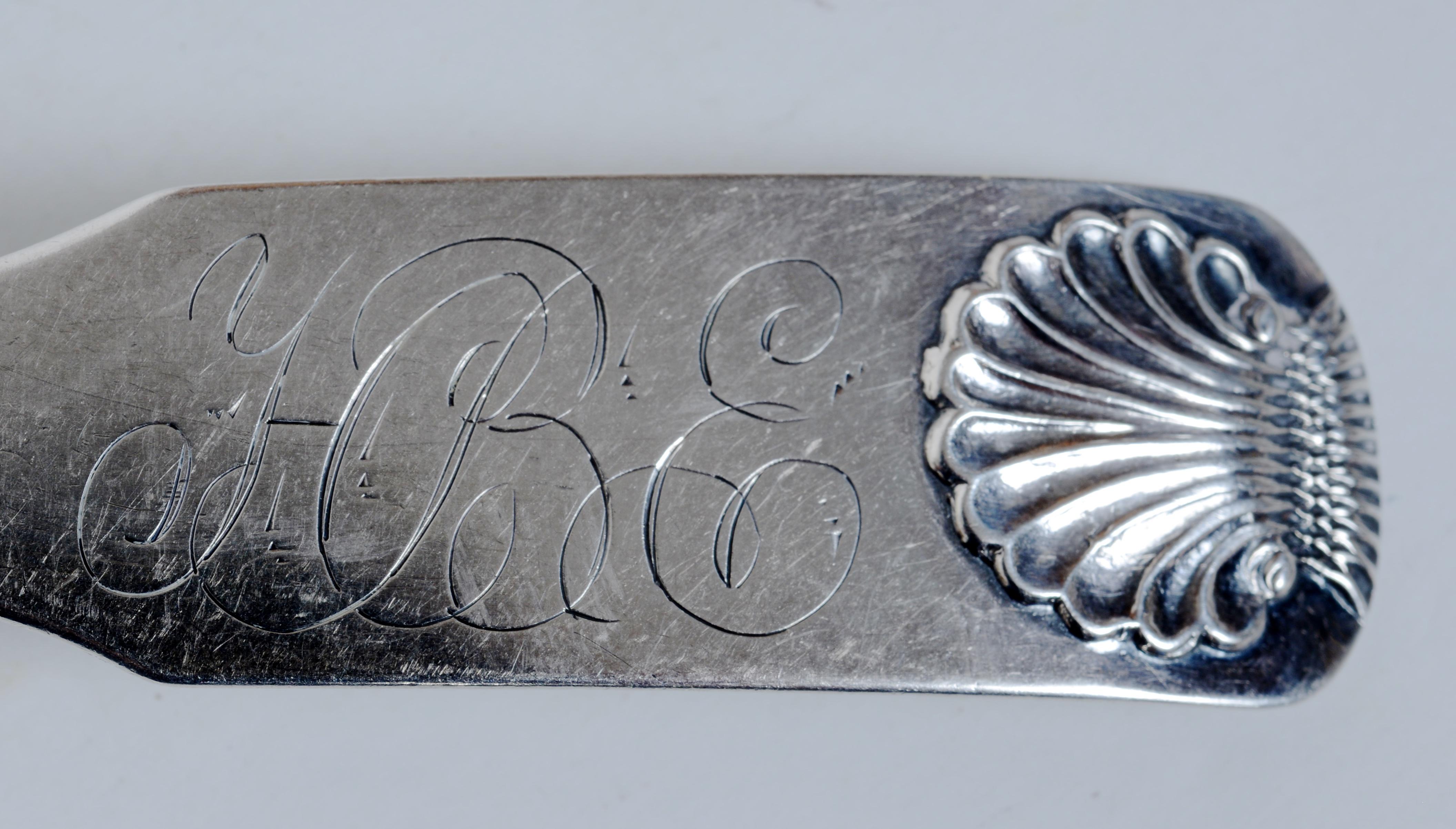 19th Century Coin Silver Serving Spoon by Shepherd & Boyd, Abany, NY in the Fiddle Pattern For Sale