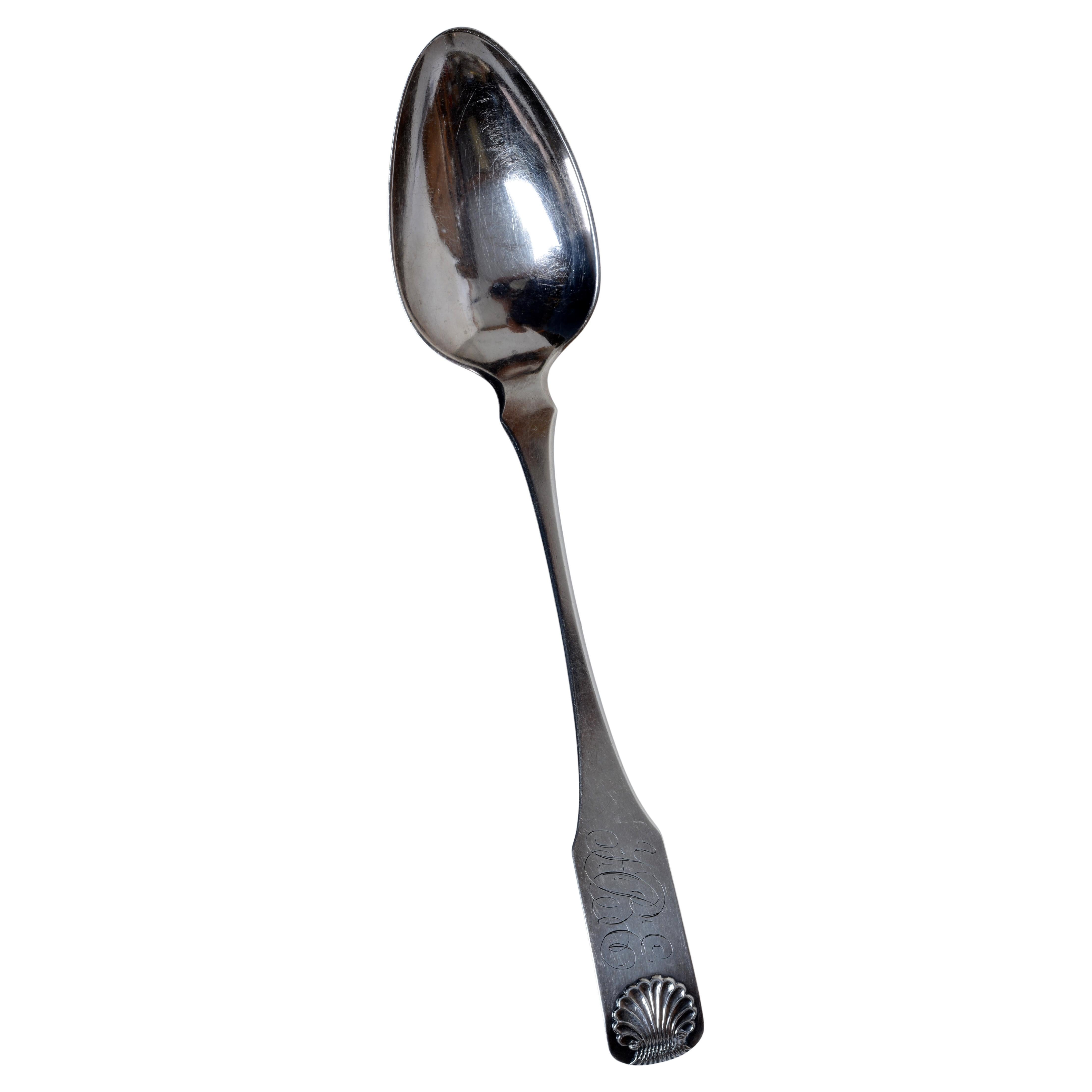 Coin Silver Serving Spoon by Shepherd & Boyd, Abany, NY in the Fiddle Pattern For Sale